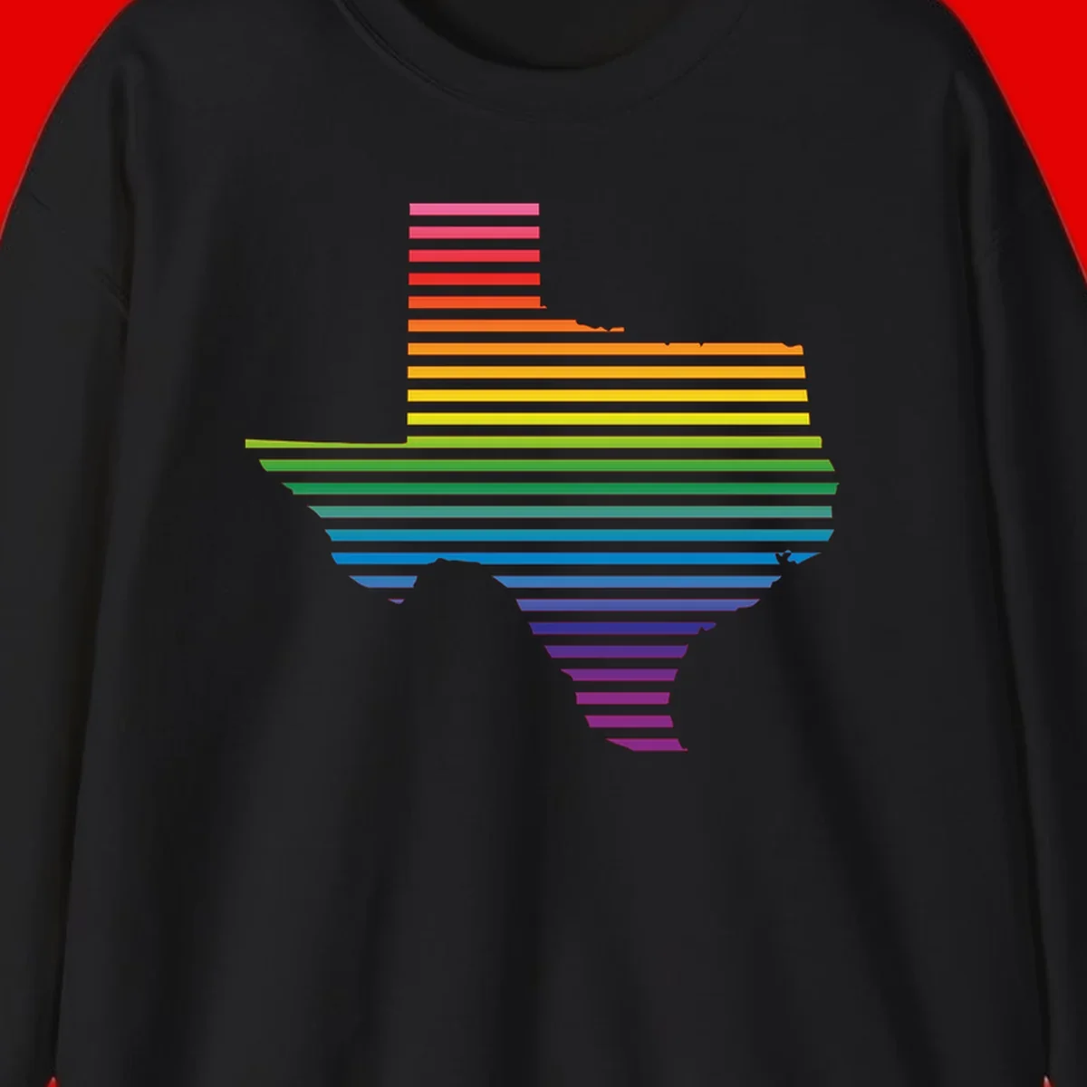 Rainbow pride spectrum design with cascading horizontal bars transitioning through all pride flag colors from pink to purple