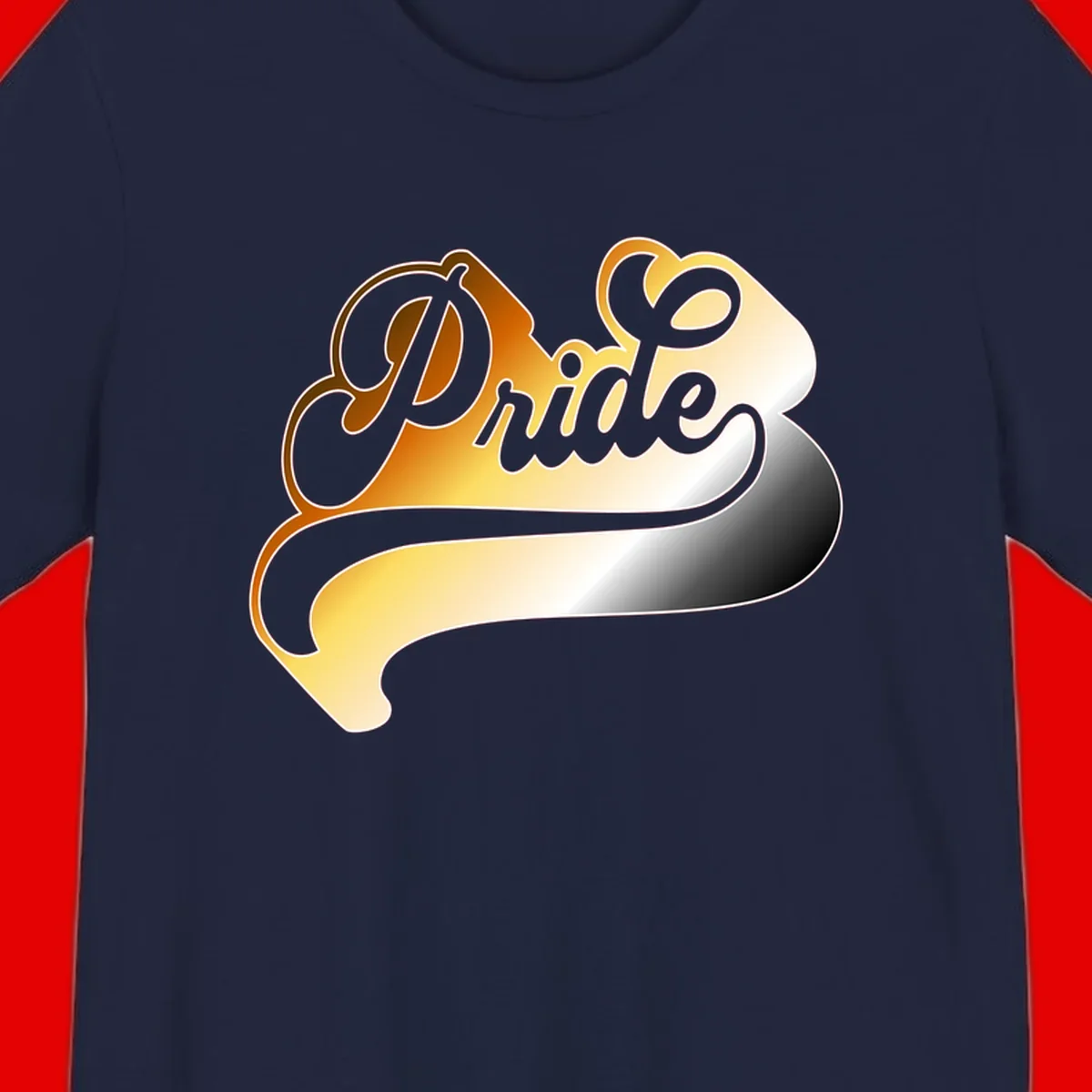 Pride script gradient design with elegant gray lettering on warm orange-to-cream flowing ribbon background