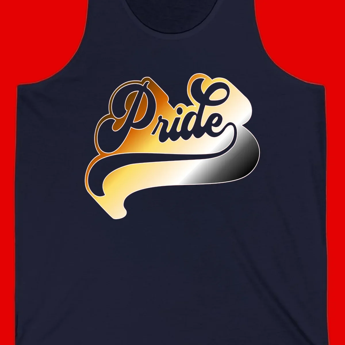 Pride script gradient design with elegant gray lettering on warm orange-to-cream flowing ribbon background