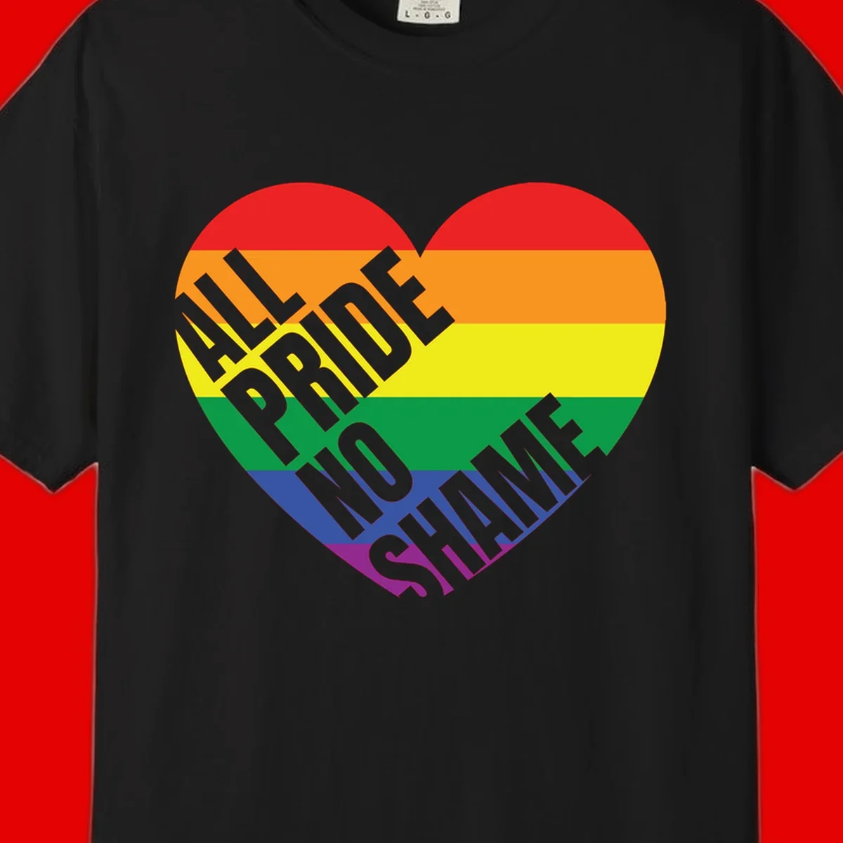 Rainbow pride heart with 'Love Is Love' text in gray, featuring red, orange, yellow, green, blue, and purple stripes symbolizing LGBTQ+ equality