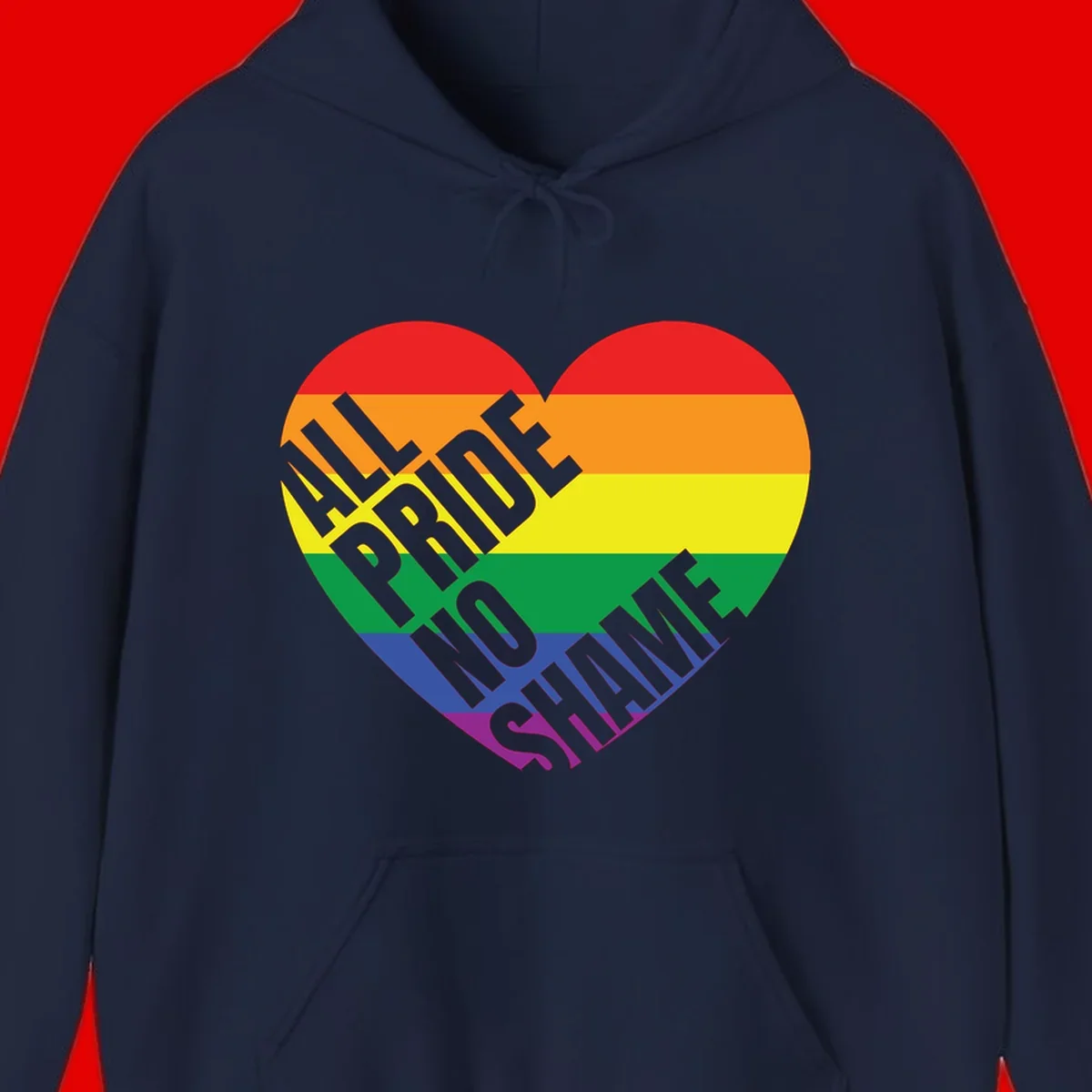Rainbow pride heart with 'Love Is Love' text in gray, featuring red, orange, yellow, green, blue, and purple stripes symbolizing LGBTQ+ equality