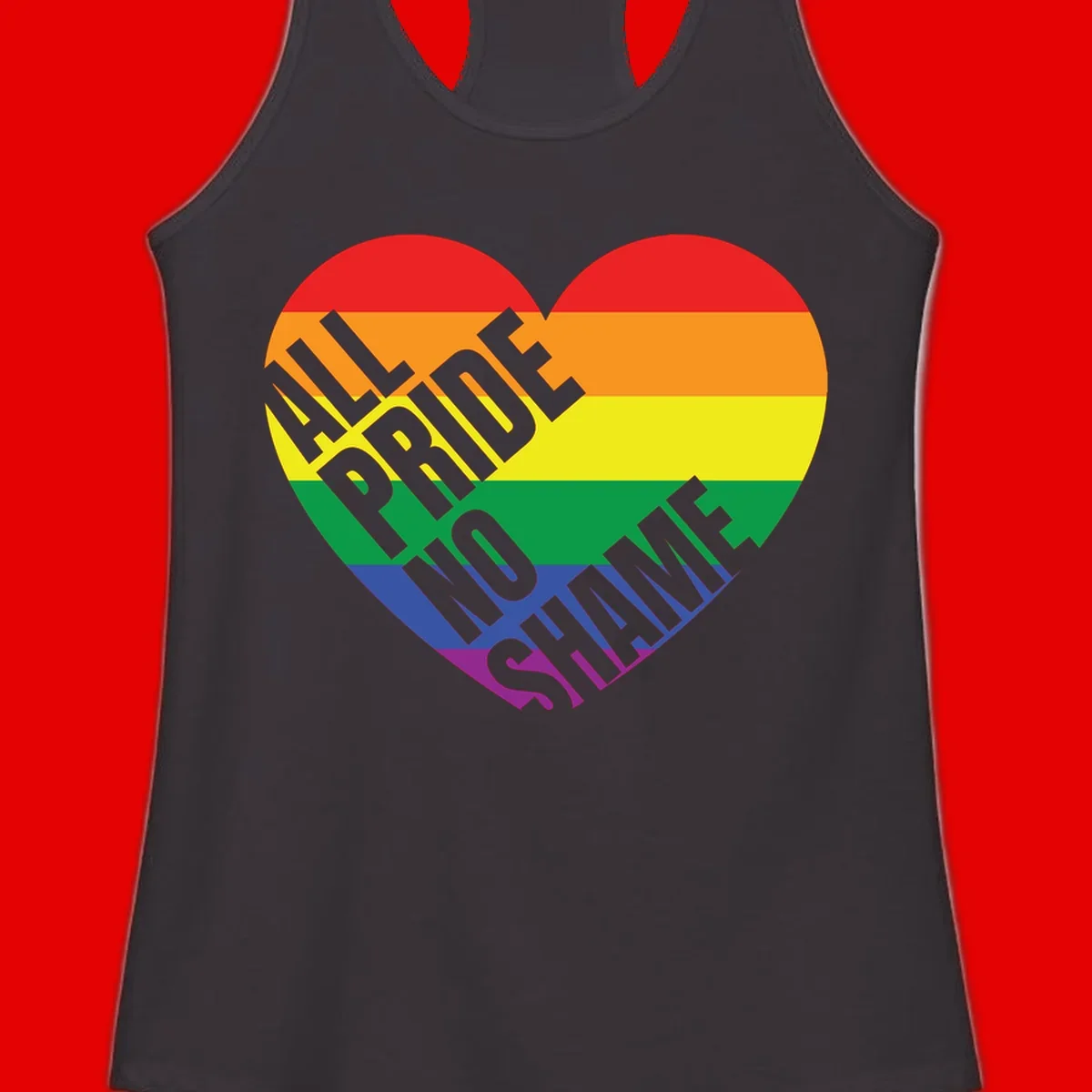 Rainbow pride heart with 'Love Is Love' text in gray, featuring red, orange, yellow, green, blue, and purple stripes symbolizing LGBTQ+ equality