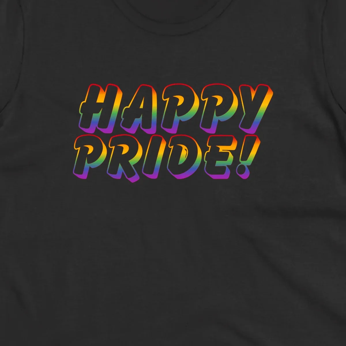 Happy pride rainbow text design with gradient colors transitioning from red to purple in bold typography