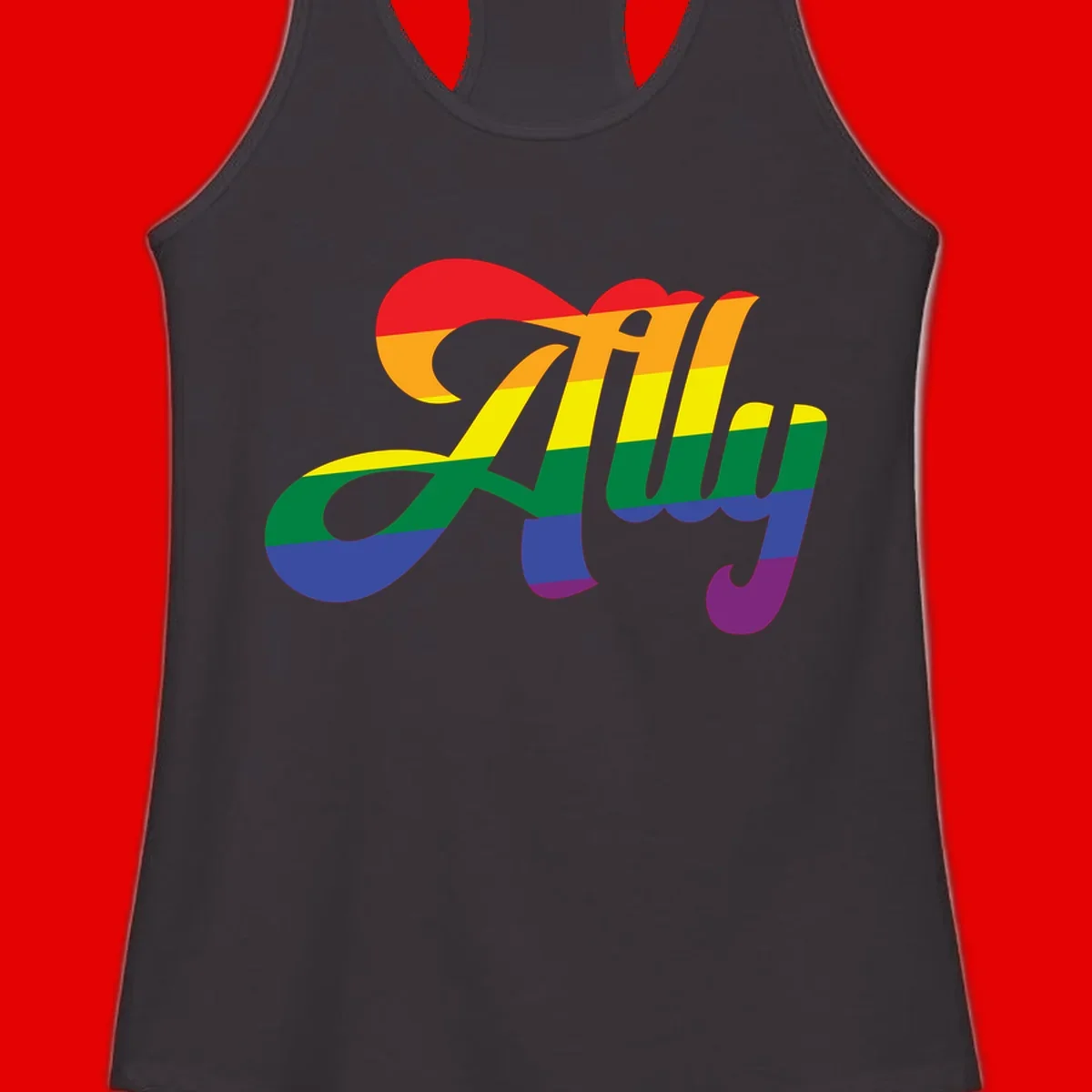 Rainbow pride joy design with striped cursive lettering and colorful sun motif