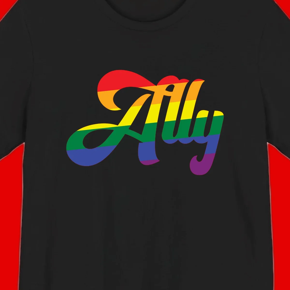 Rainbow pride joy design with striped cursive lettering and colorful sun motif