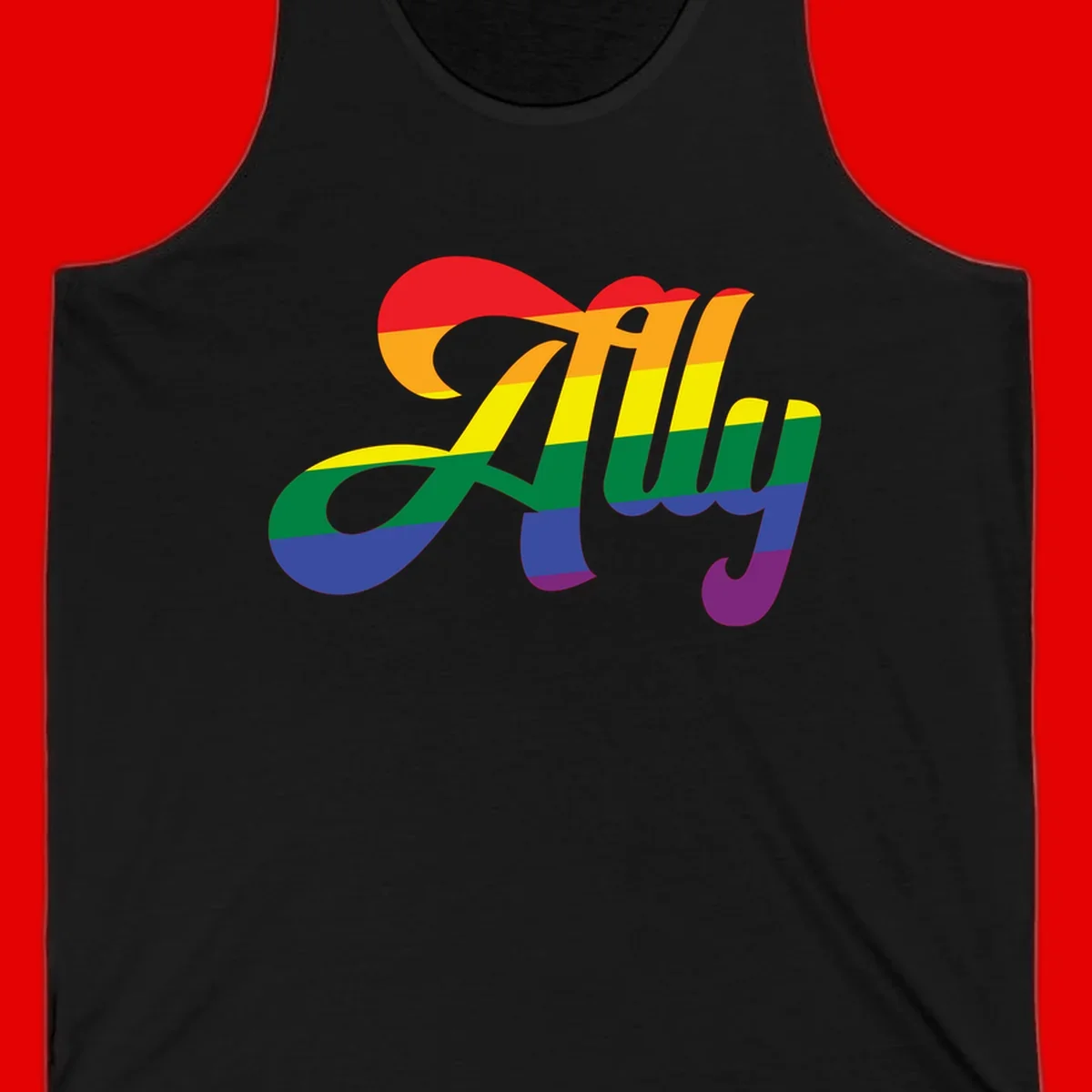 Rainbow pride joy design with striped cursive lettering and colorful sun motif