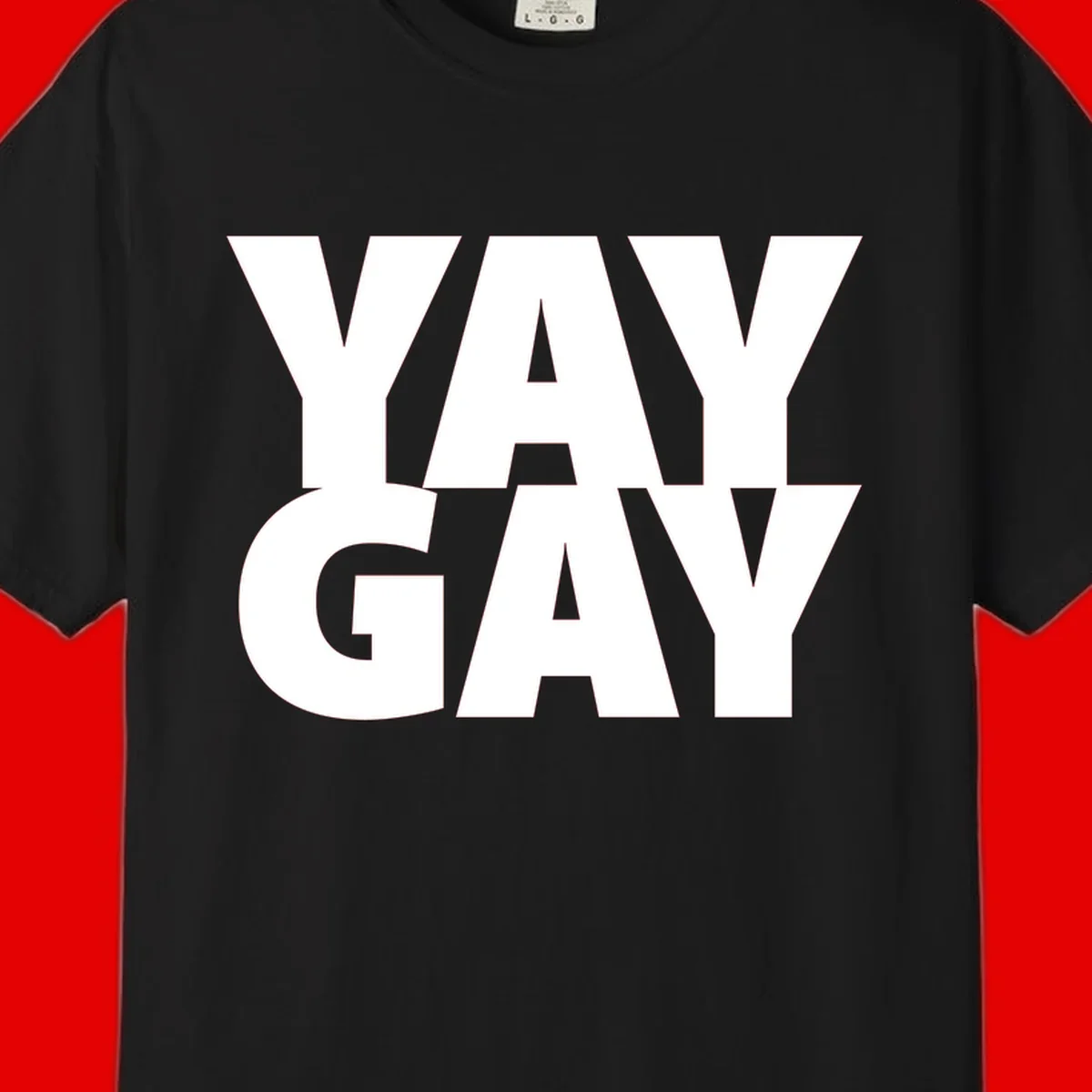 Bold white typography reading "WAY GAY" on gray background, modern pride statement design