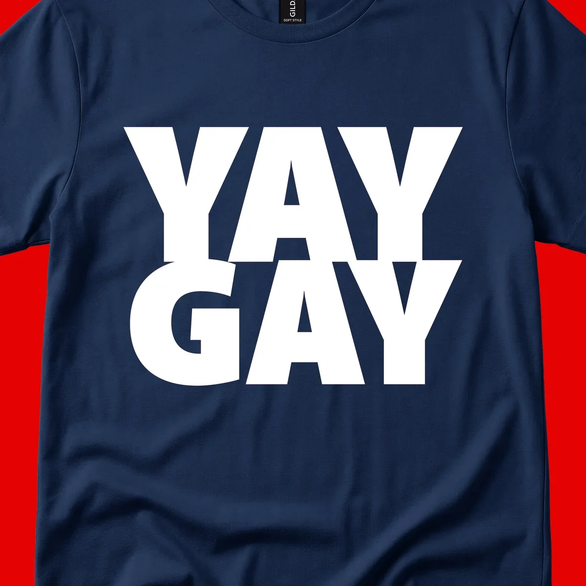 Bold white typography reading "WAY GAY" on gray background, modern pride statement design