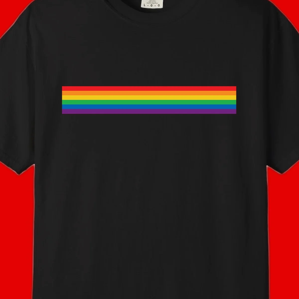 Rainbow pride flag with six horizontal stripes in red, orange, yellow, green, blue, and purple colors