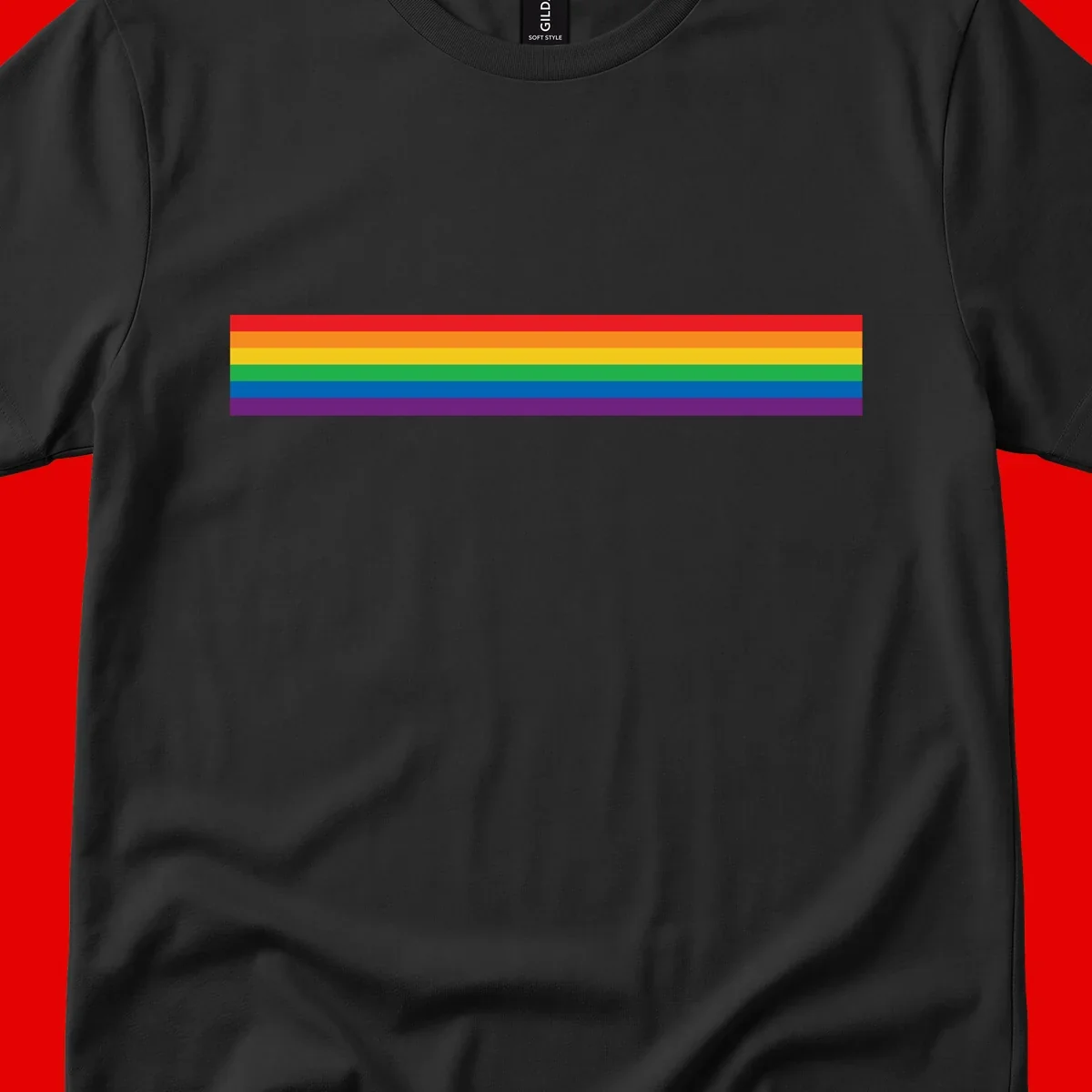 Rainbow pride flag with six horizontal stripes in red, orange, yellow, green, blue, and purple colors