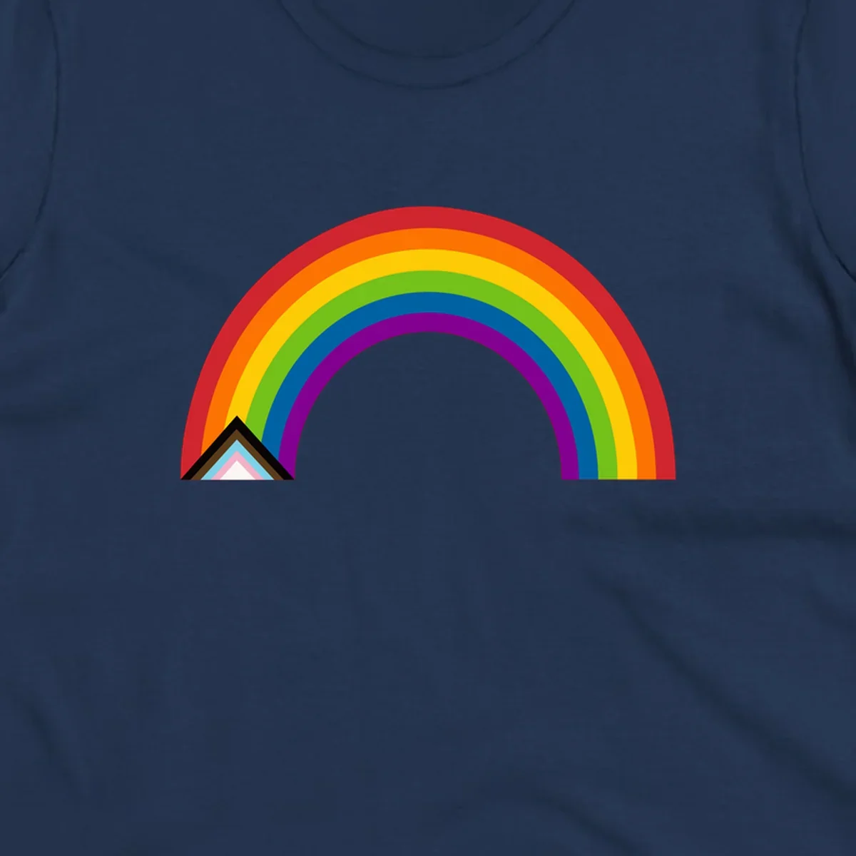 Vibrant rainbow arc with nested geometric mountain peak triangles in pride colors on gray background