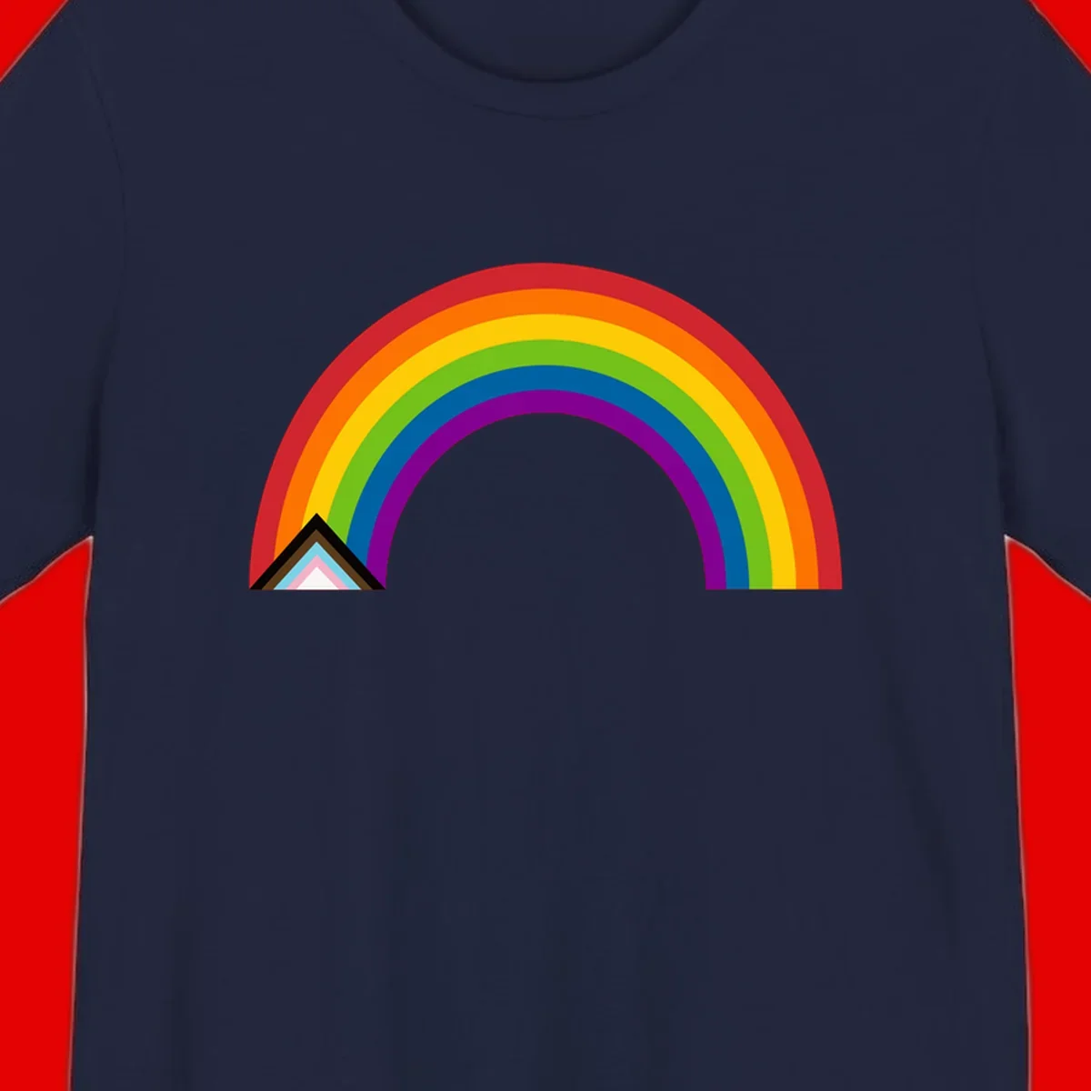 Vibrant rainbow arc with nested geometric mountain peak triangles in pride colors on gray background