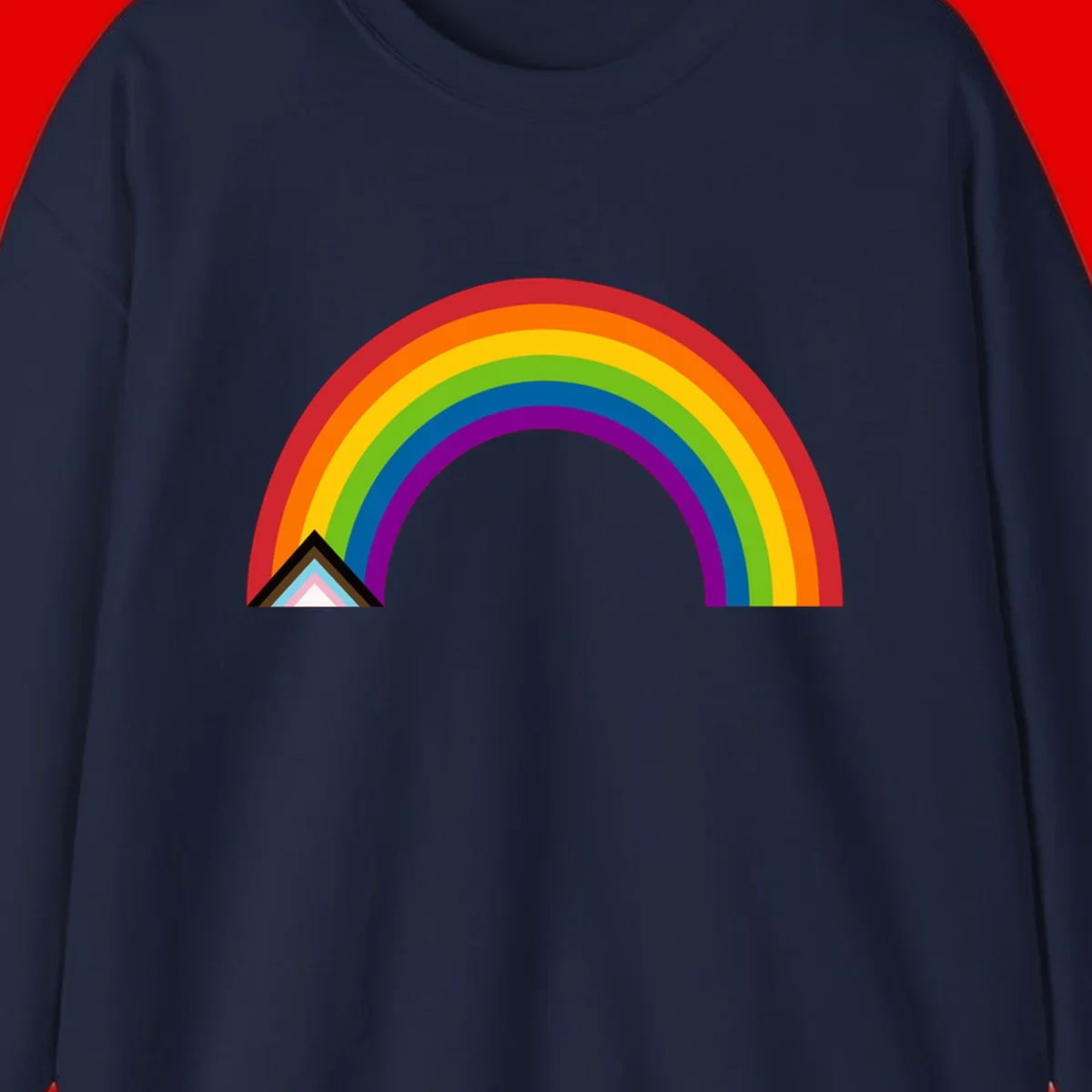 Vibrant rainbow arc with nested geometric mountain peak triangles in pride colors on gray background
