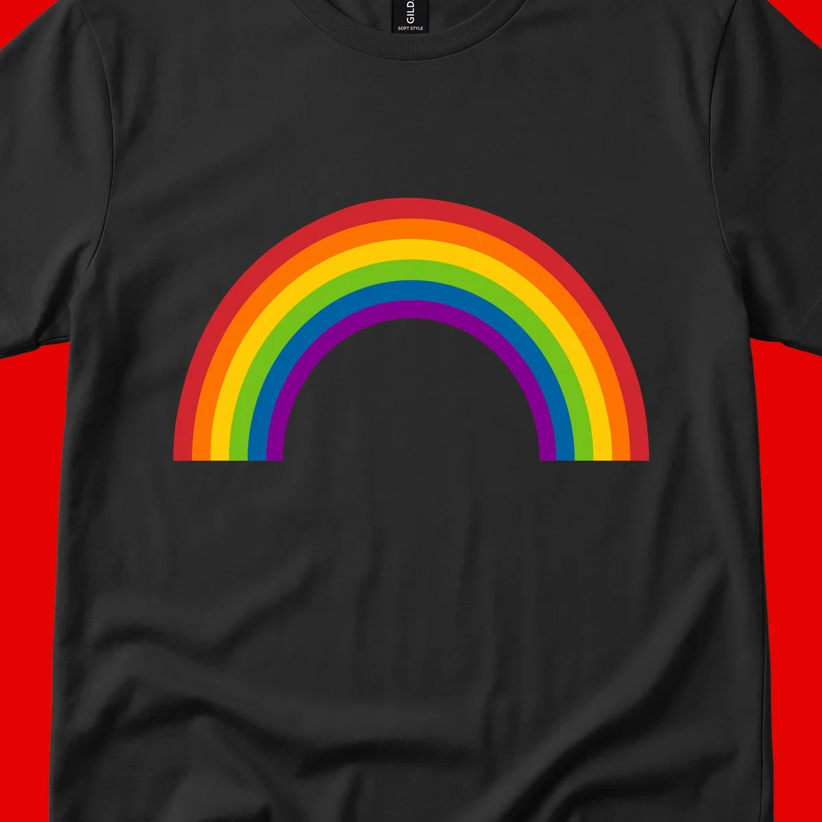 Classic pride rainbow arc with seven vibrant colored stripes in concentric semicircles