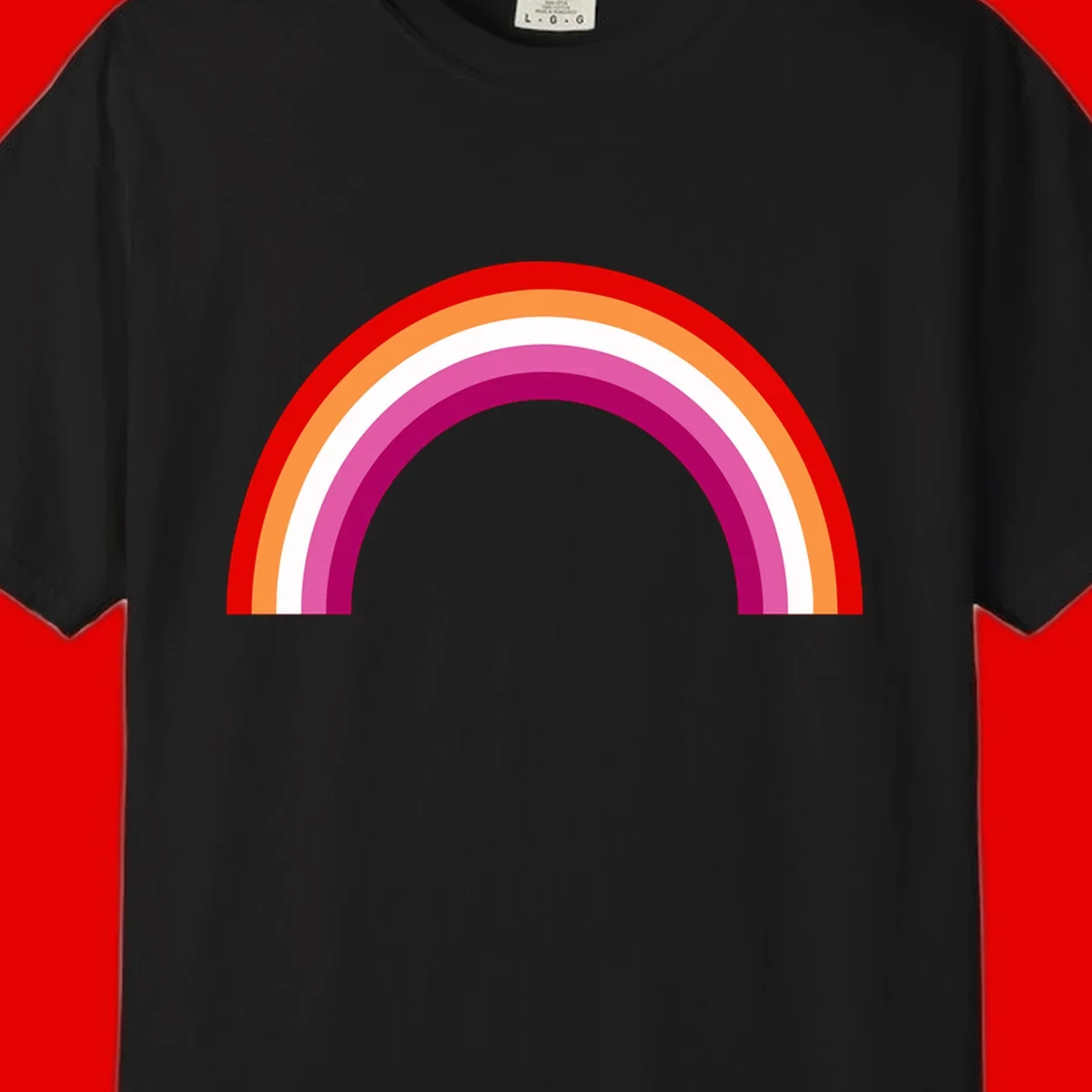 Modern pride rainbow arc with concentric curved stripes in red, orange, white, pink, and magenta colors