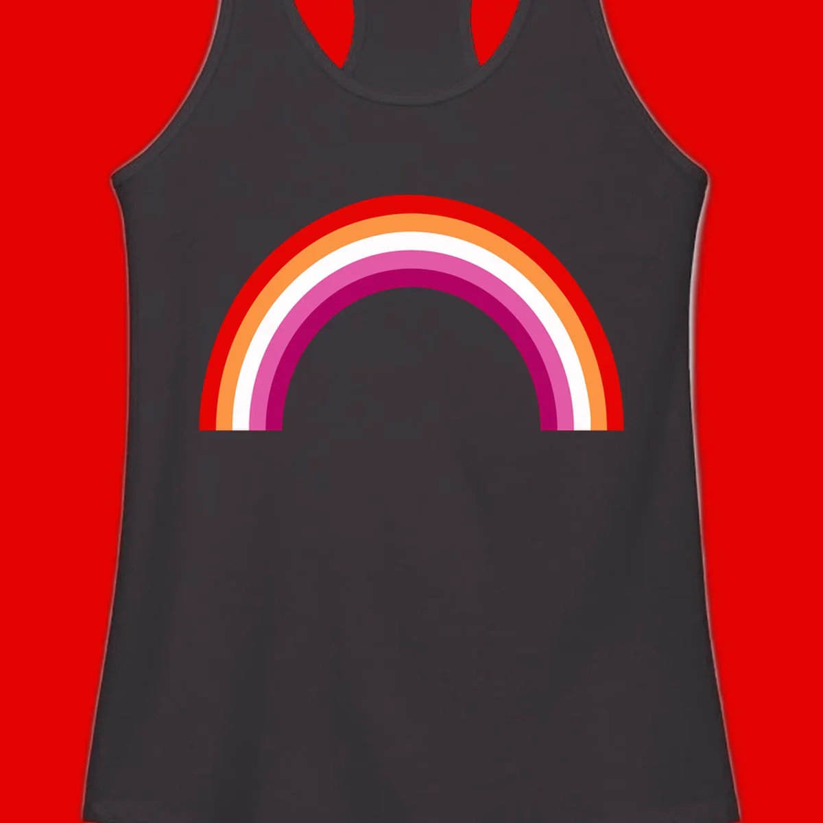 Modern pride rainbow arc with concentric curved stripes in red, orange, white, pink, and magenta colors