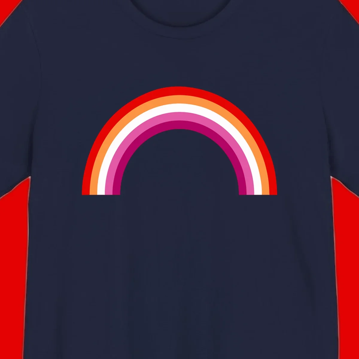 Modern pride rainbow arc with concentric curved stripes in red, orange, white, pink, and magenta colors