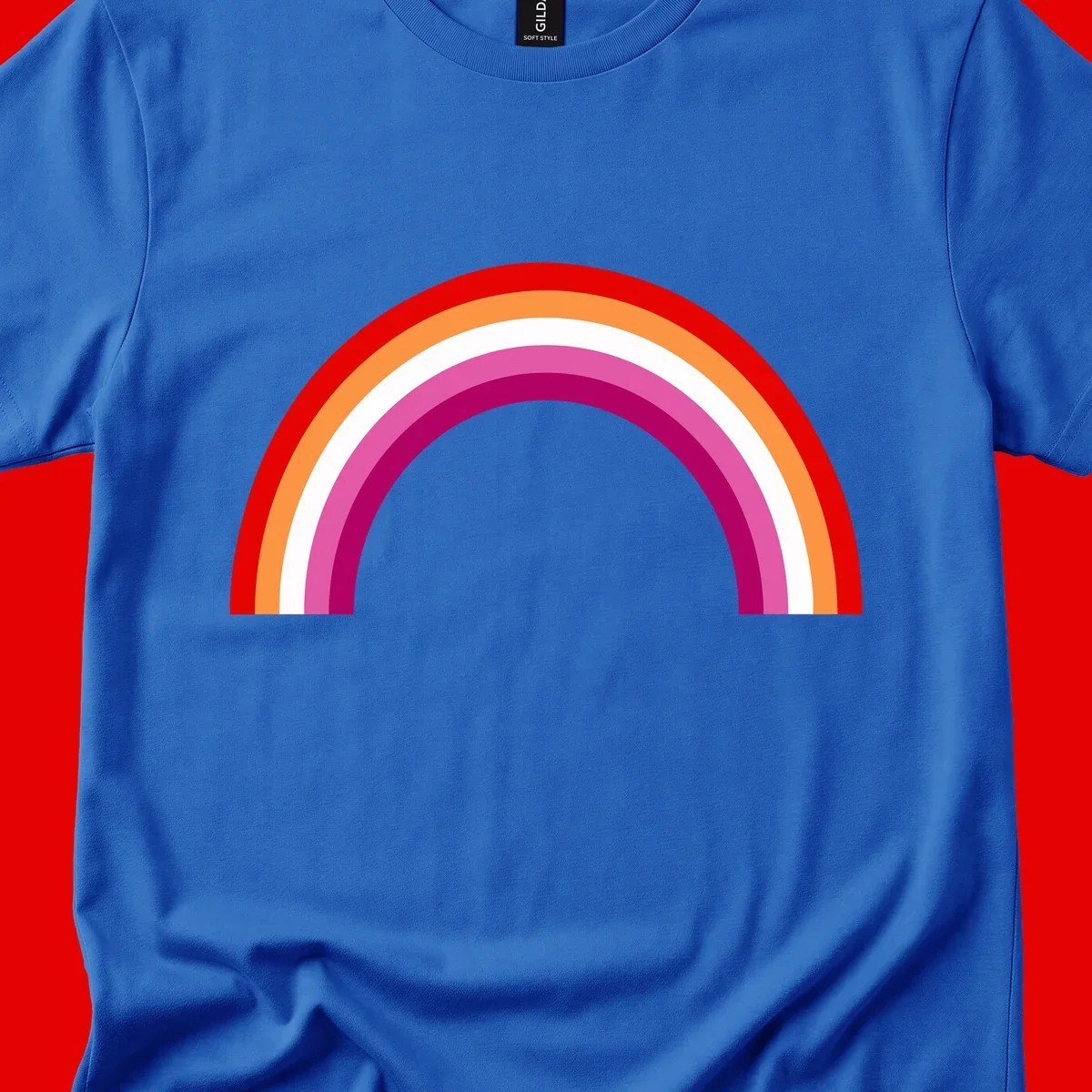 Modern pride rainbow arc with concentric curved stripes in red, orange, white, pink, and magenta colors