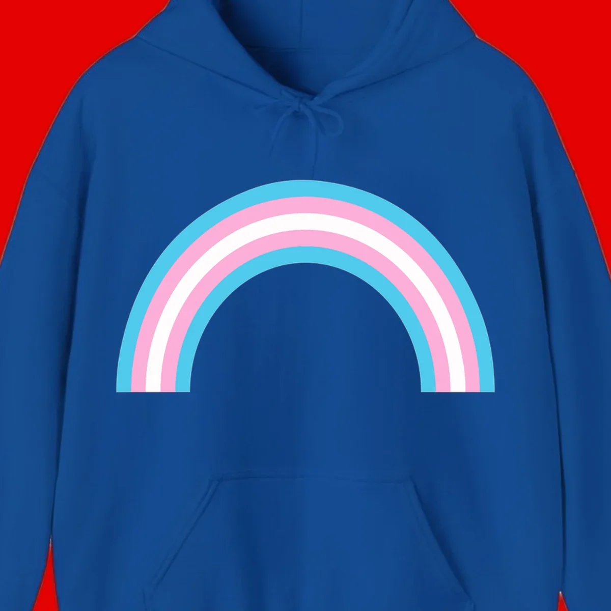 Pastel rainbow arch with five concentric bands in cyan, pink, and white on gray background