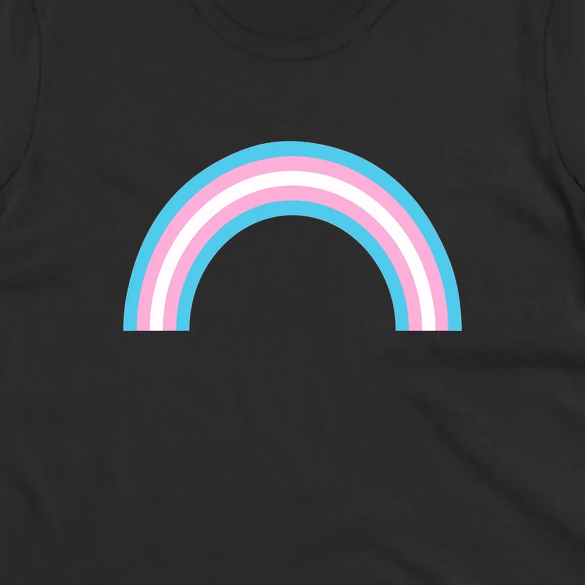 Pastel rainbow arch with five concentric bands in cyan, pink, and white on gray background