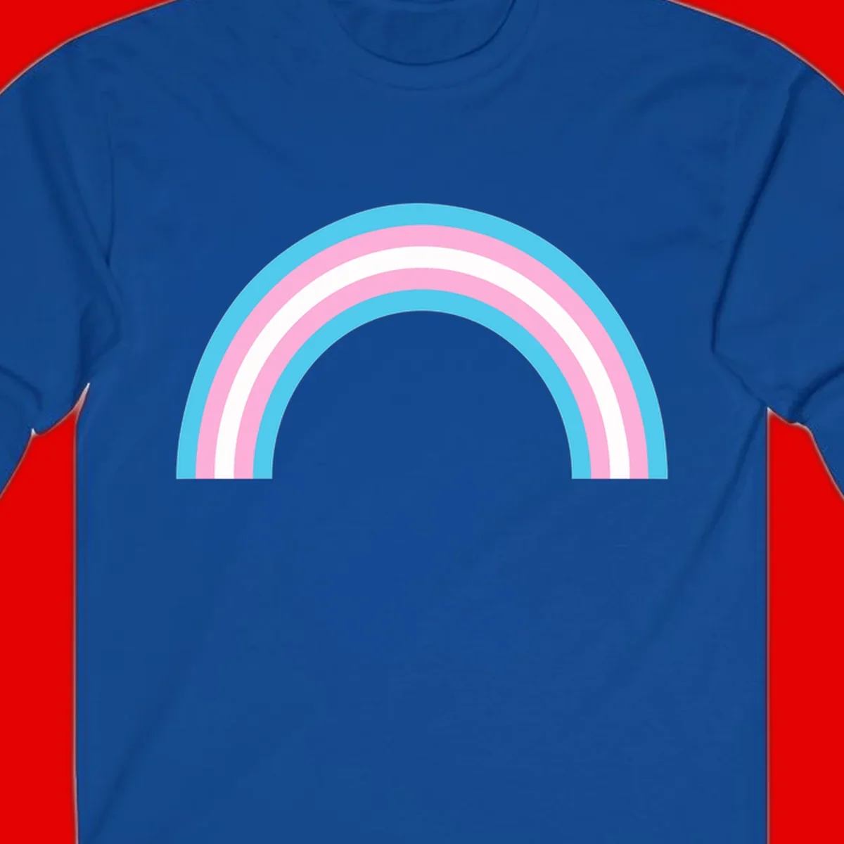 Pastel rainbow arch with five concentric bands in cyan, pink, and white on gray background