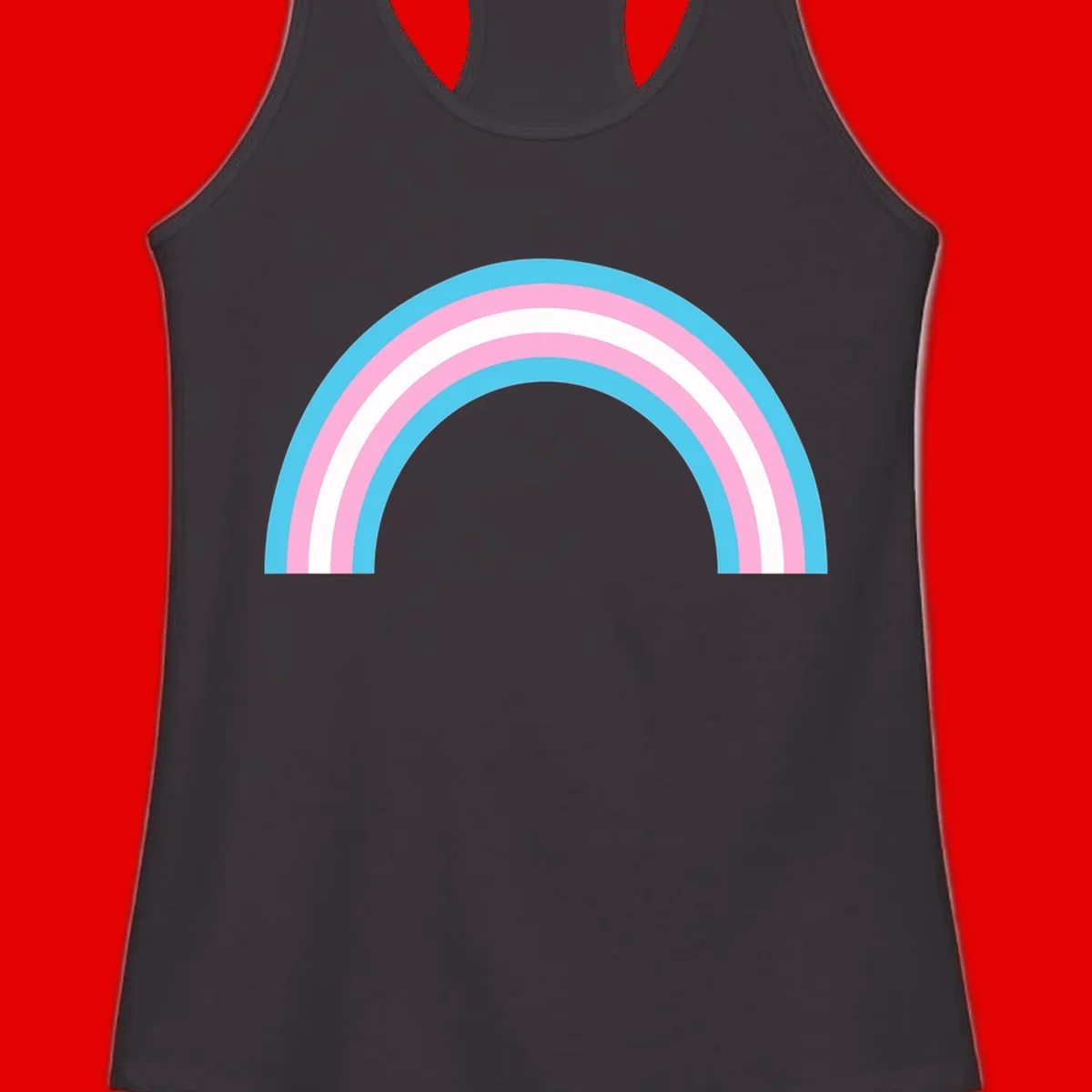 Pastel rainbow arch with five concentric bands in cyan, pink, and white on gray background