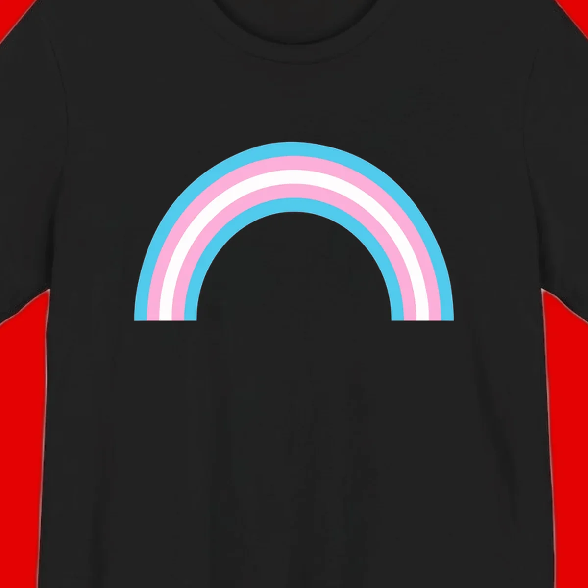 Pastel rainbow arch with five concentric bands in cyan, pink, and white on gray background