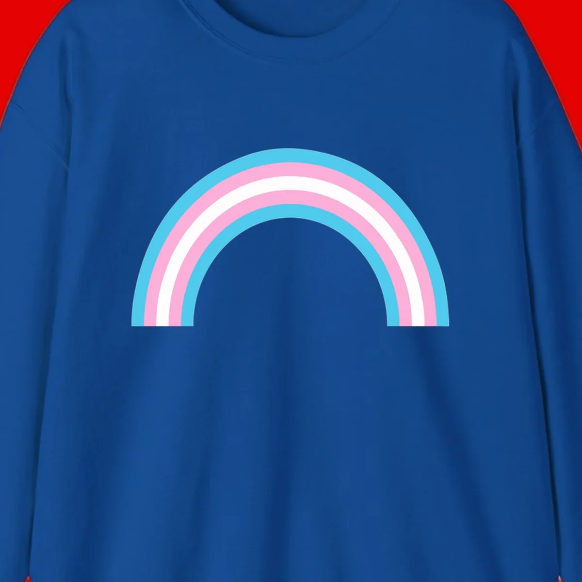 Pastel rainbow arch with five concentric bands in cyan, pink, and white on gray background