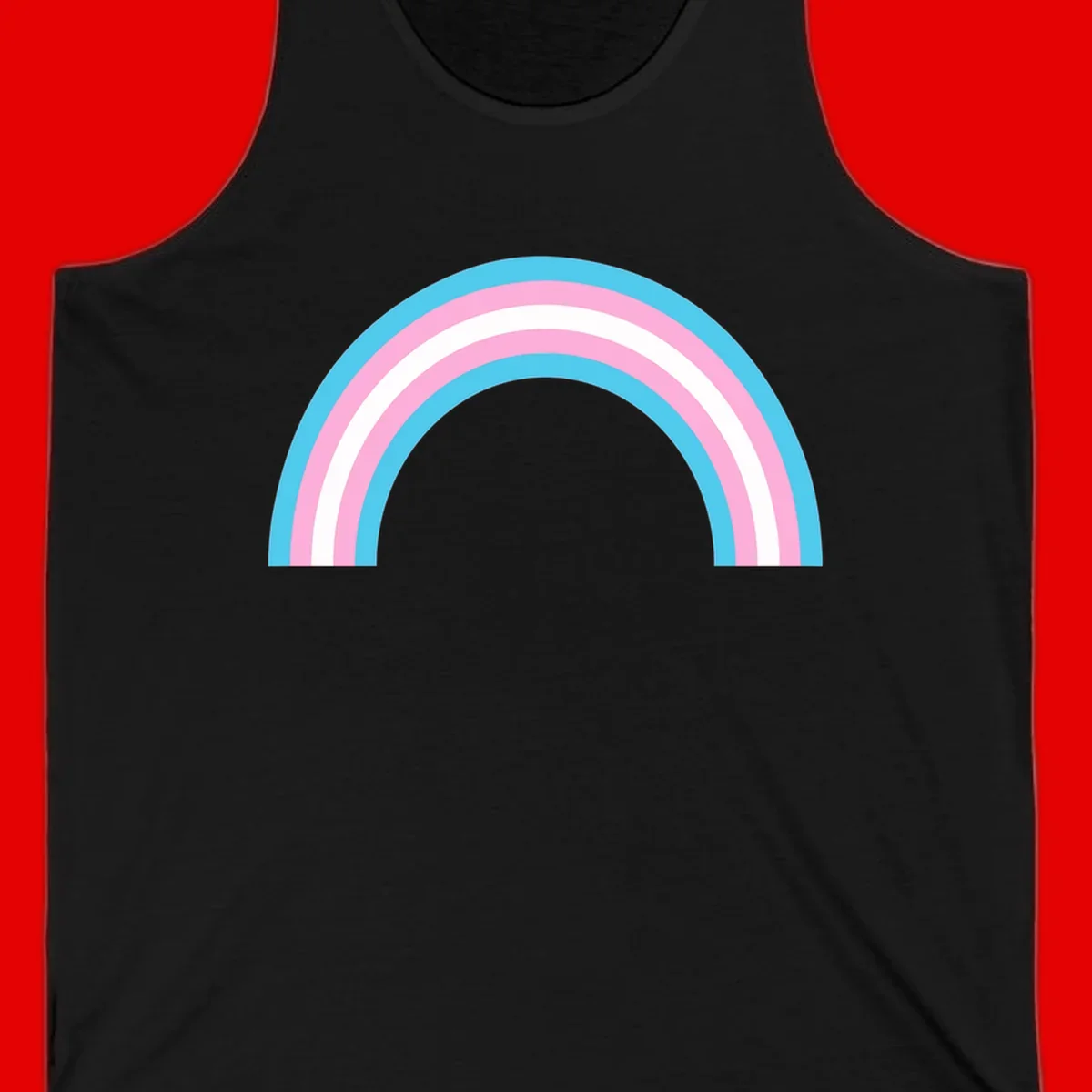 Pastel rainbow arch with five concentric bands in cyan, pink, and white on gray background