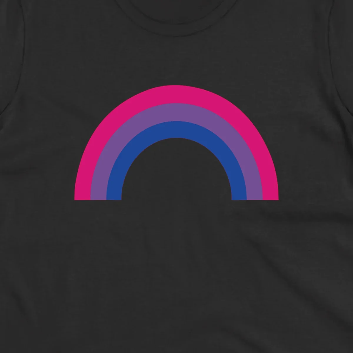 Concentric rainbow arcs design featuring nested magenta, purple, blue and gray semicircles in a modern geometric pattern