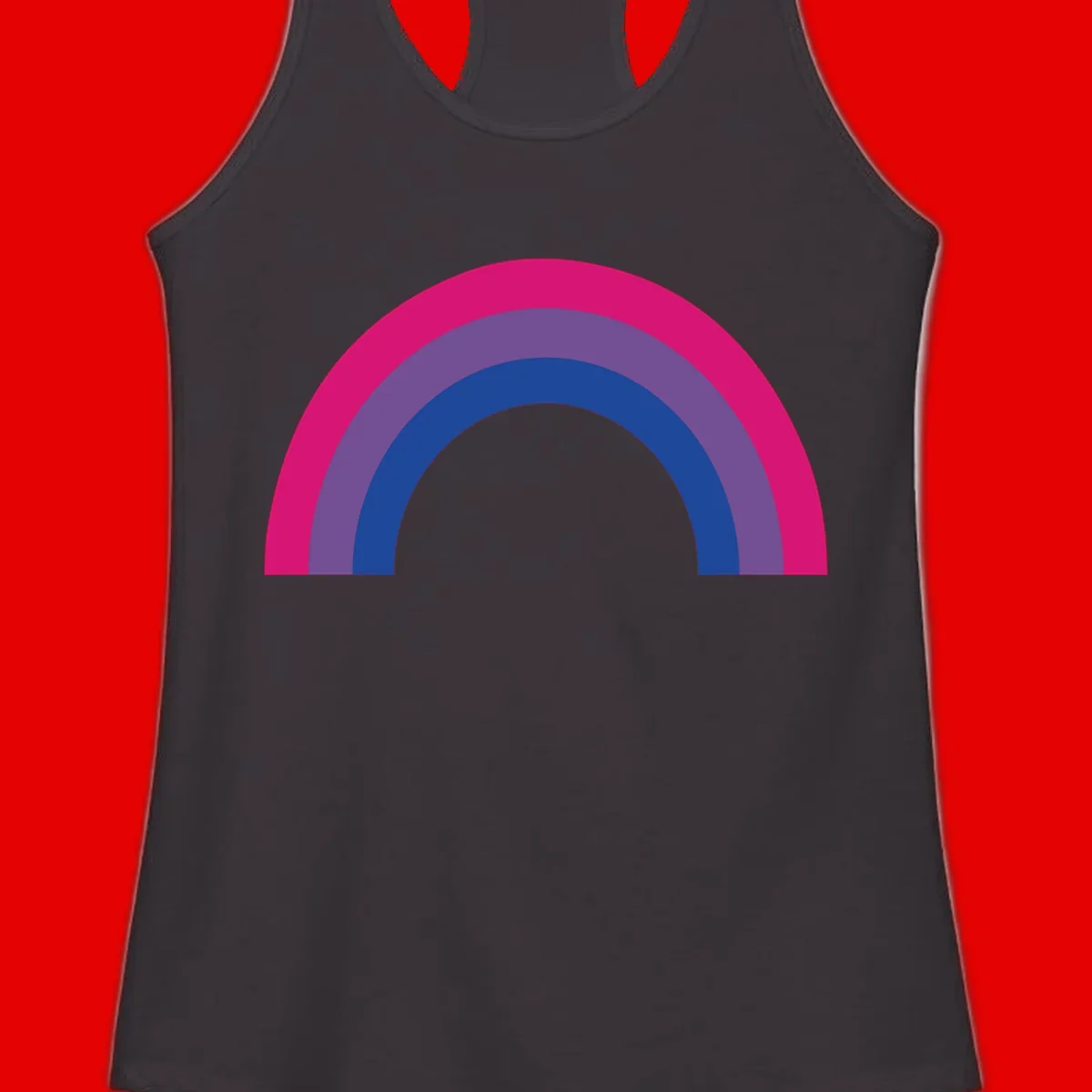 Concentric rainbow arcs design featuring nested magenta, purple, blue and gray semicircles in a modern geometric pattern