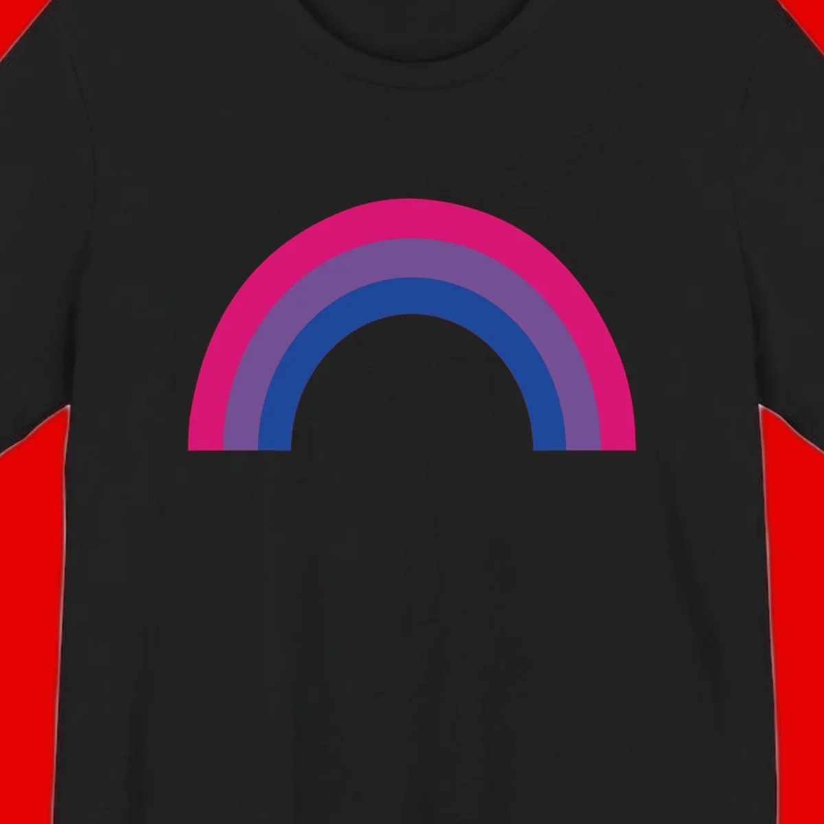 Concentric rainbow arcs design featuring nested magenta, purple, blue and gray semicircles in a modern geometric pattern