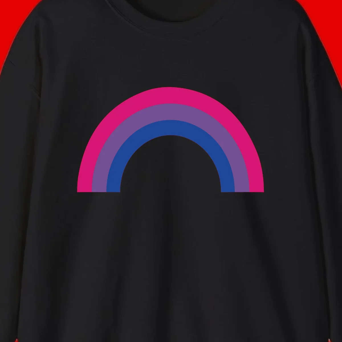 Concentric rainbow arcs design featuring nested magenta, purple, blue and gray semicircles in a modern geometric pattern
