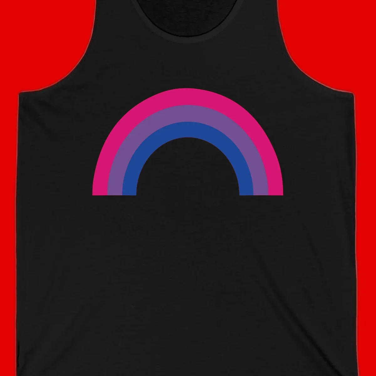 Concentric rainbow arcs design featuring nested magenta, purple, blue and gray semicircles in a modern geometric pattern