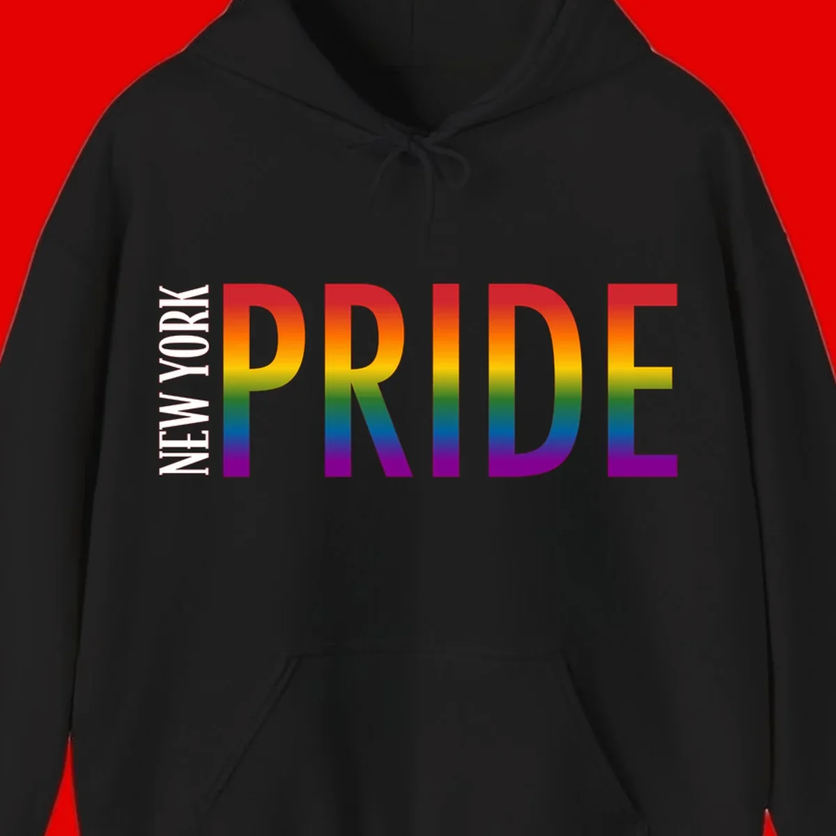 Pride rainbow gradient text design with bold letters transitioning through red, orange, yellow, green, blue, and purple spectrum colors
