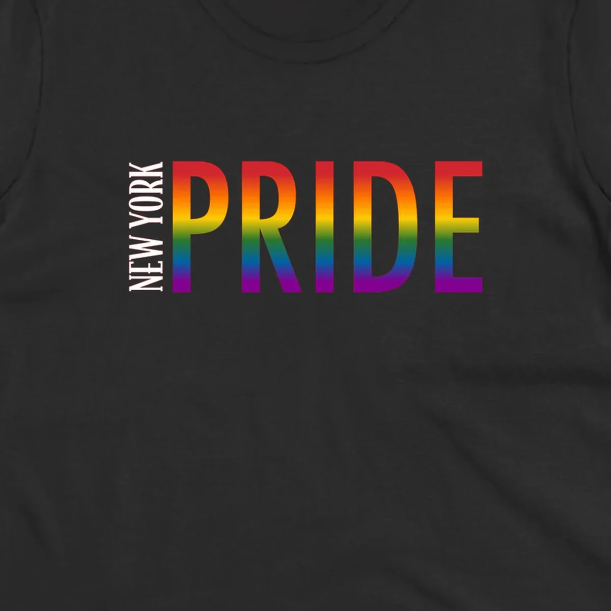 Pride rainbow gradient text design with bold letters transitioning through red, orange, yellow, green, blue, and purple spectrum colors