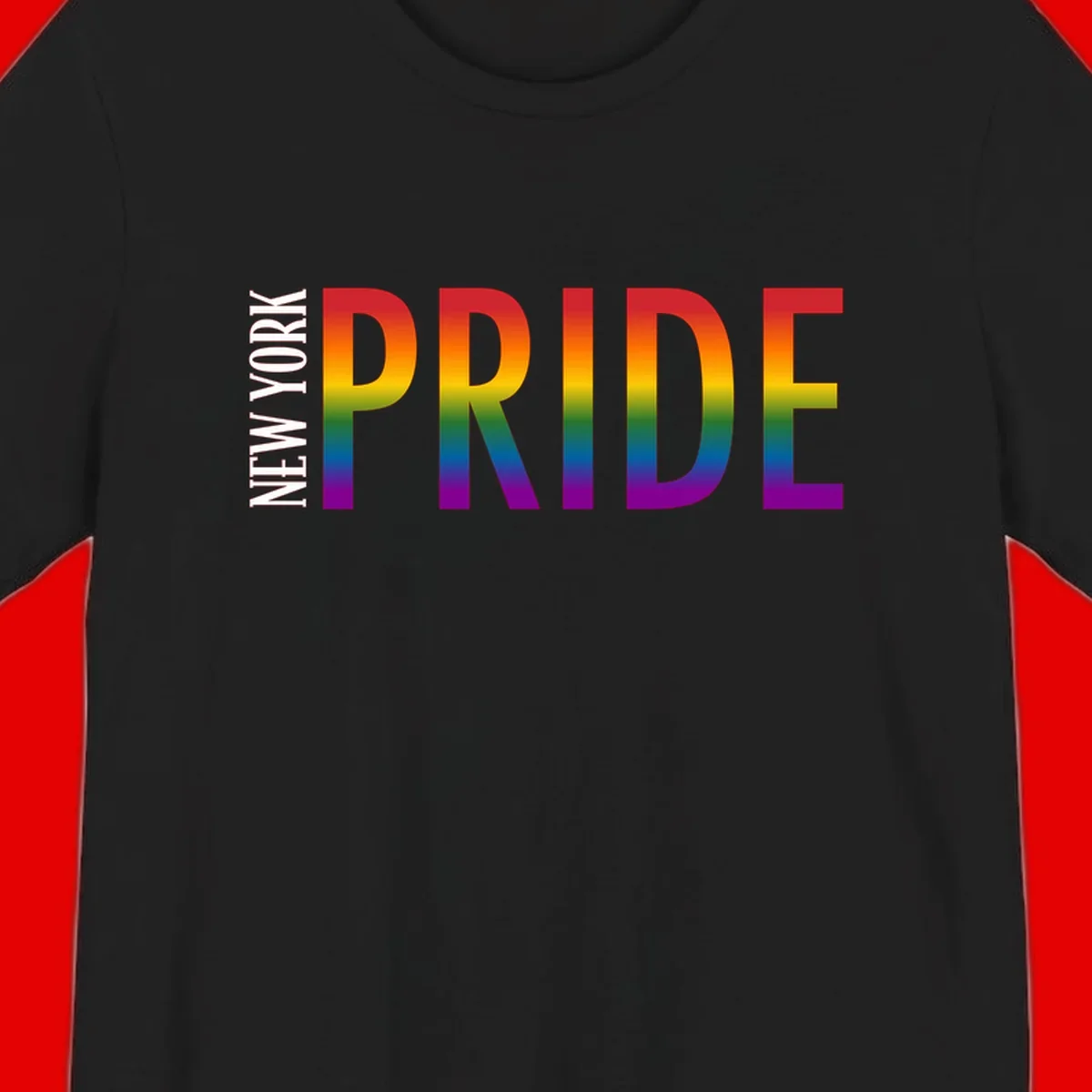Pride rainbow gradient text design with bold letters transitioning through red, orange, yellow, green, blue, and purple spectrum colors