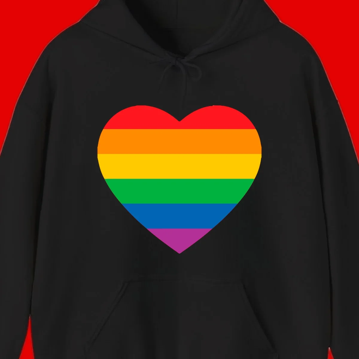 Rainbow heart design with horizontal stripes in pride flag colors: red, orange, yellow, green, blue, and purple.