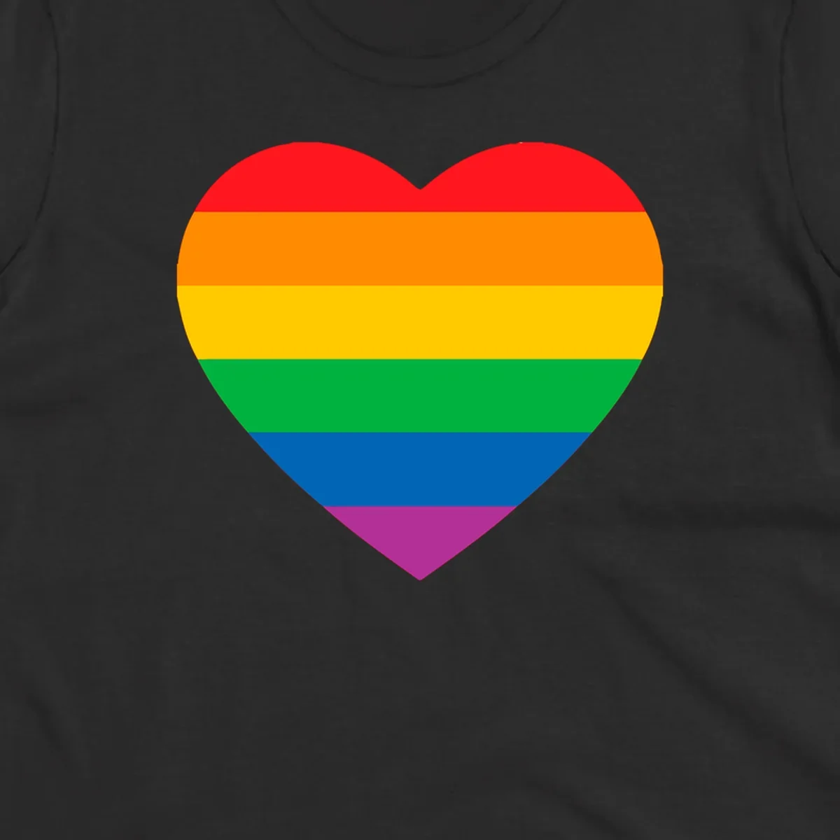 Rainbow heart design with horizontal stripes in pride flag colors: red, orange, yellow, green, blue, and purple.
