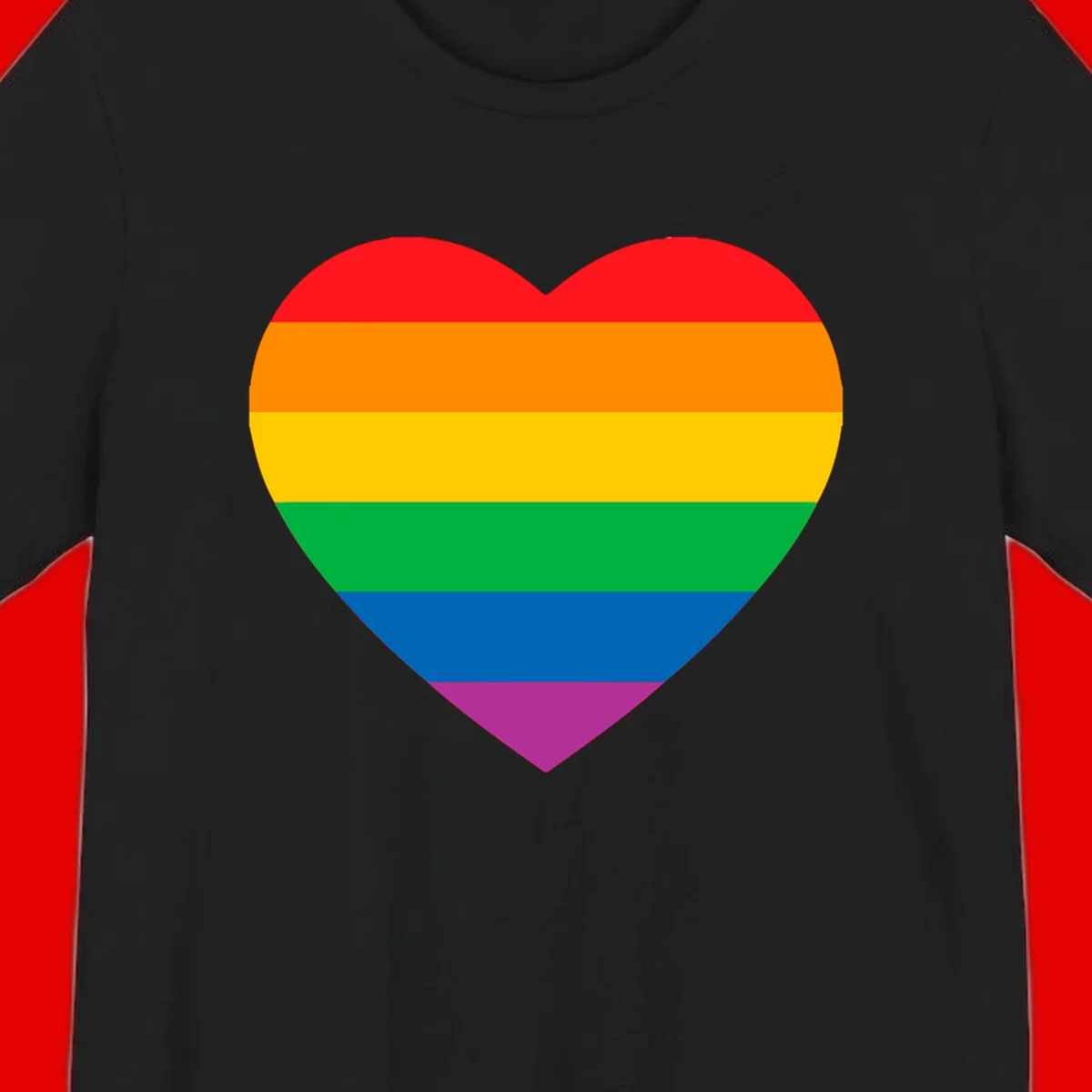 Rainbow heart design with horizontal stripes in pride flag colors: red, orange, yellow, green, blue, and purple.