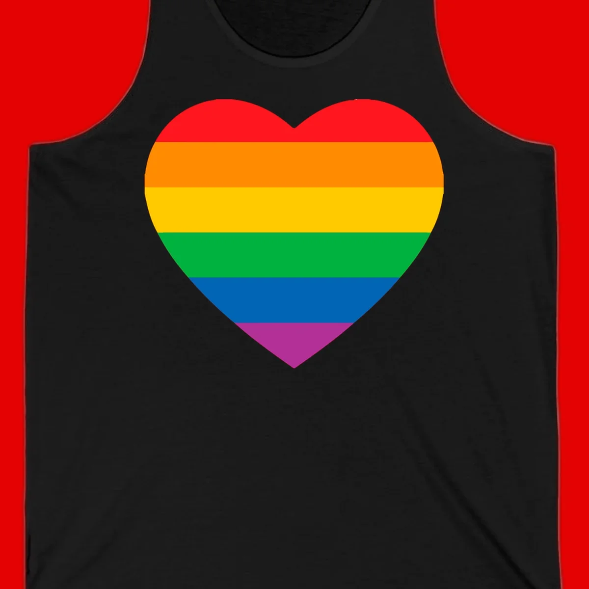 Rainbow heart design with horizontal stripes in pride flag colors: red, orange, yellow, green, blue, and purple.