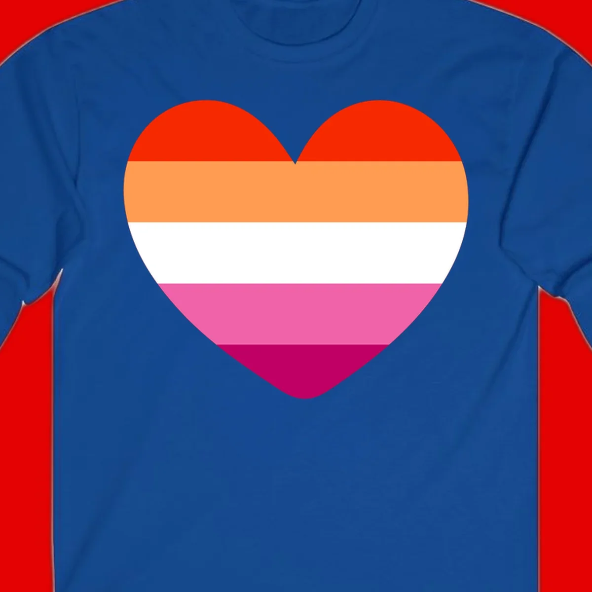 Heart shape filled with horizontal stripes in lesbian pride flag colors: red, orange, white, pink, and magenta