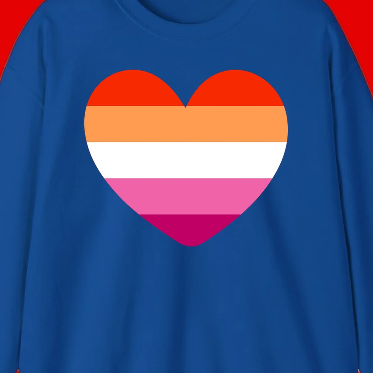 Heart shape filled with horizontal stripes in lesbian pride flag colors: red, orange, white, pink, and magenta