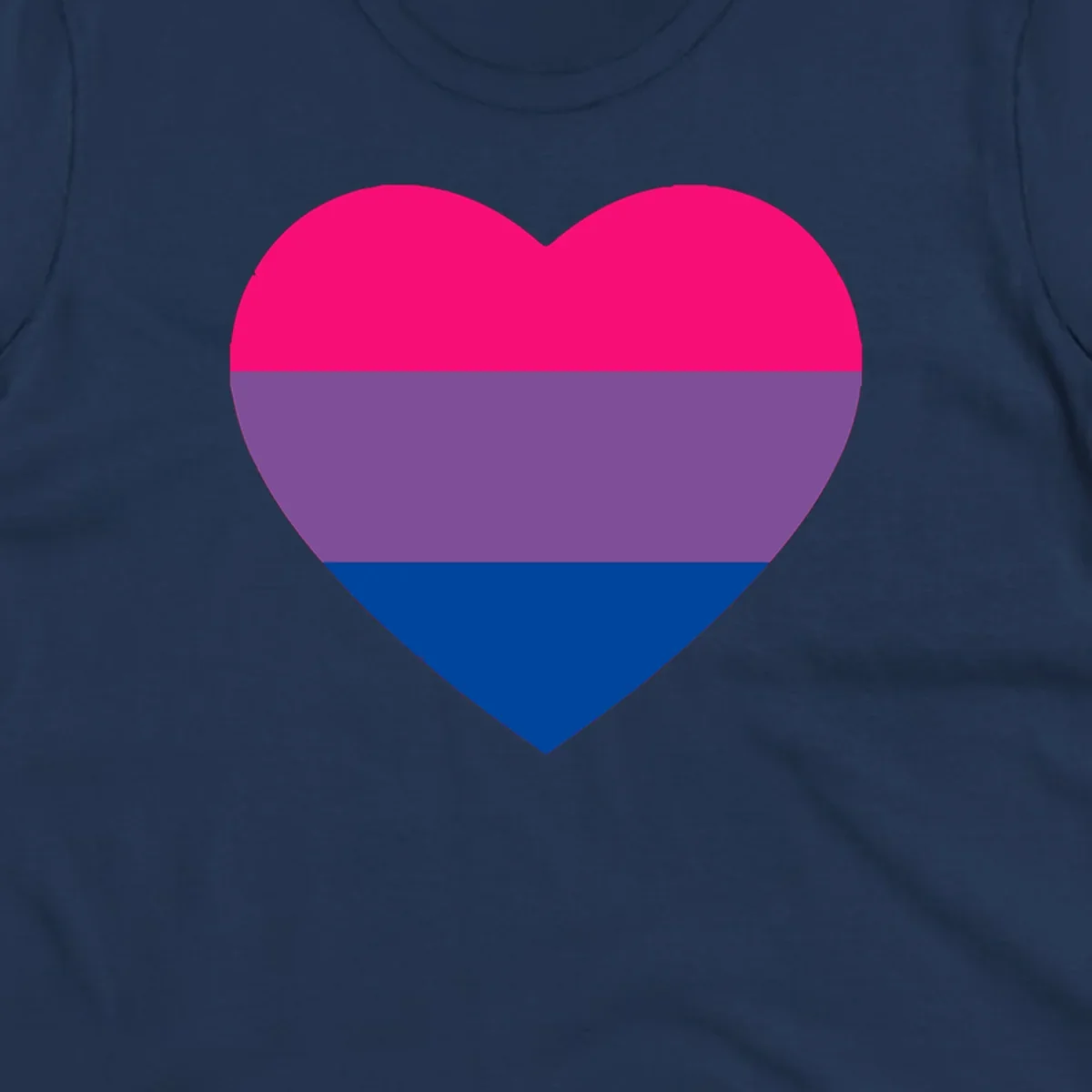 Heart shape filled with bisexual pride flag stripes in magenta, purple, and dark blue on gray background