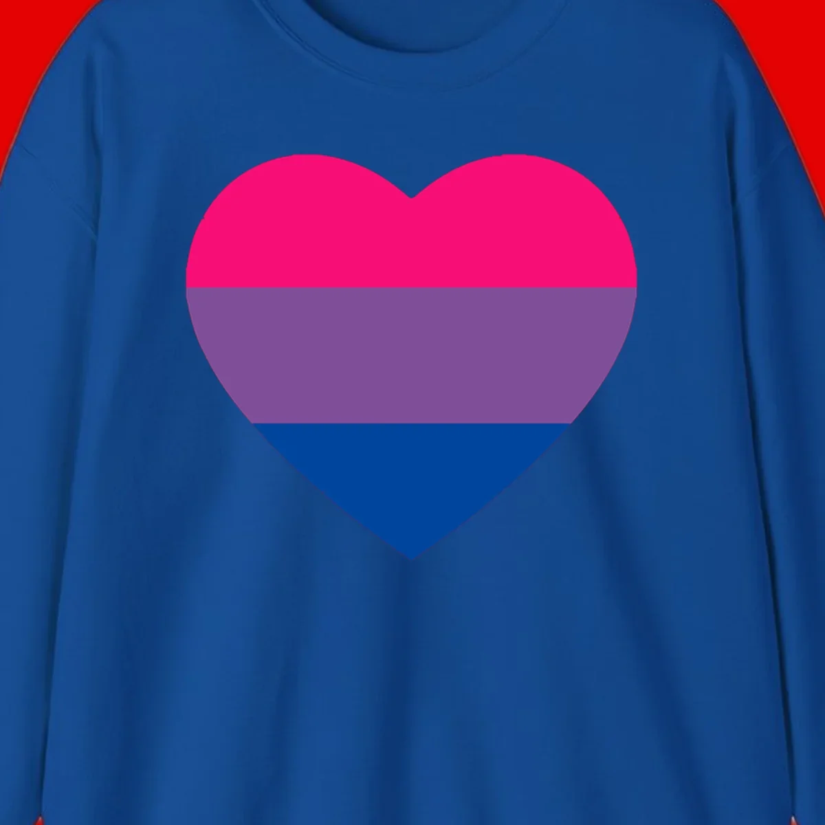 Heart shape filled with bisexual pride flag stripes in magenta, purple, and dark blue on gray background