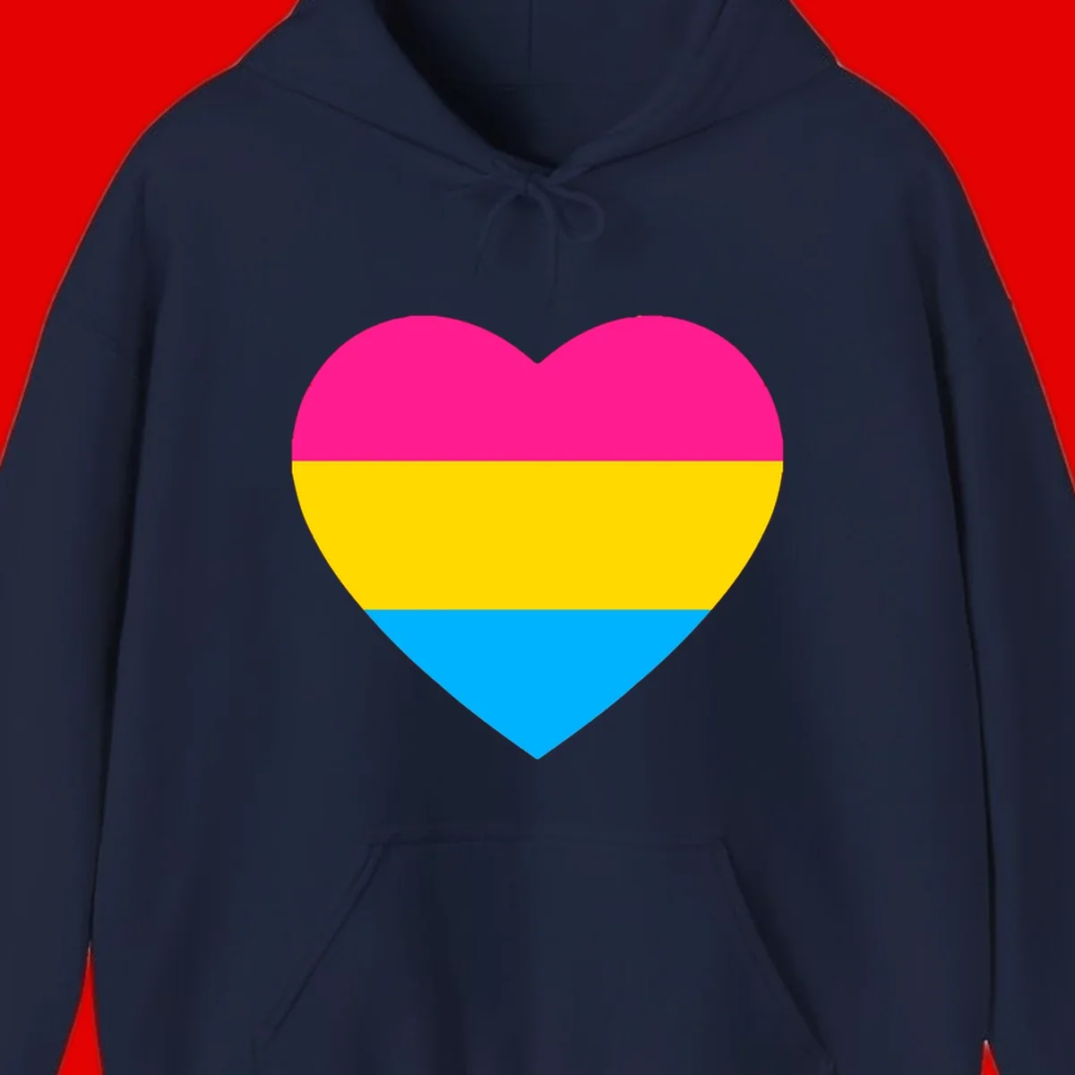Pansexual pride heart with magenta, yellow, and cyan horizontal stripes on gray background