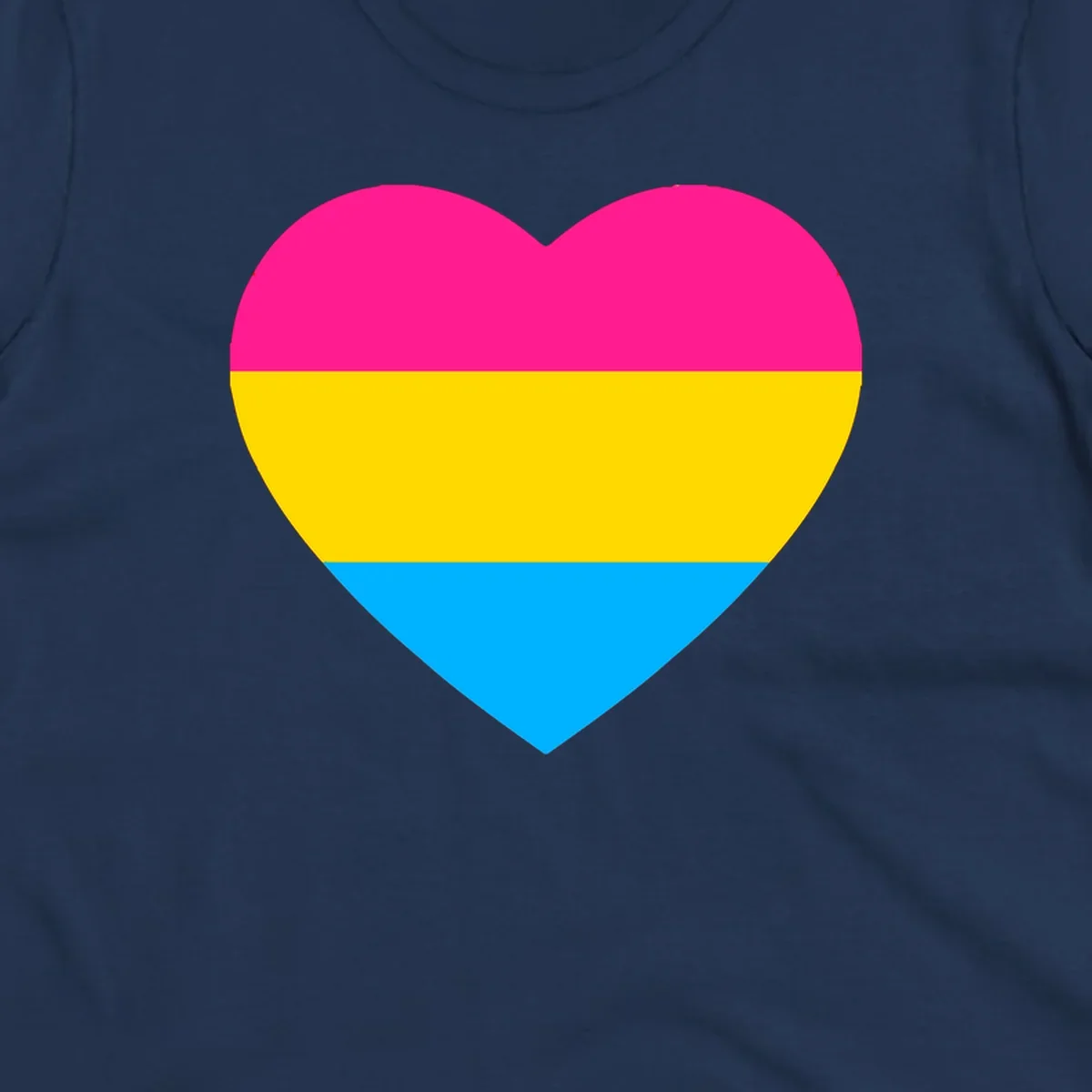 Pansexual pride heart with magenta, yellow, and cyan horizontal stripes on gray background