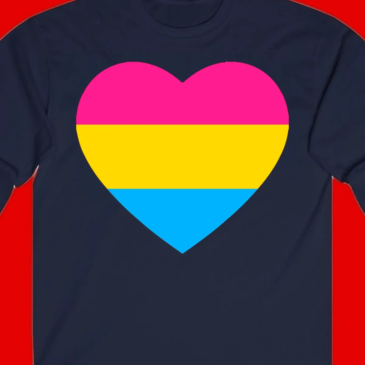 Pansexual pride heart with magenta, yellow, and cyan horizontal stripes on gray background