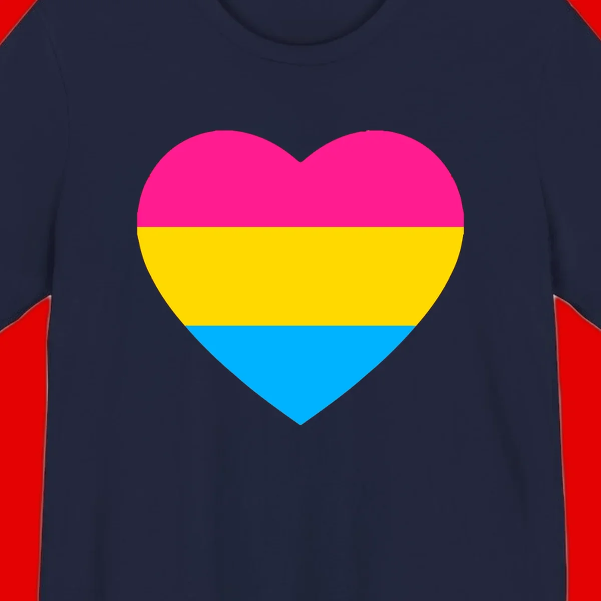 Pansexual pride heart with magenta, yellow, and cyan horizontal stripes on gray background