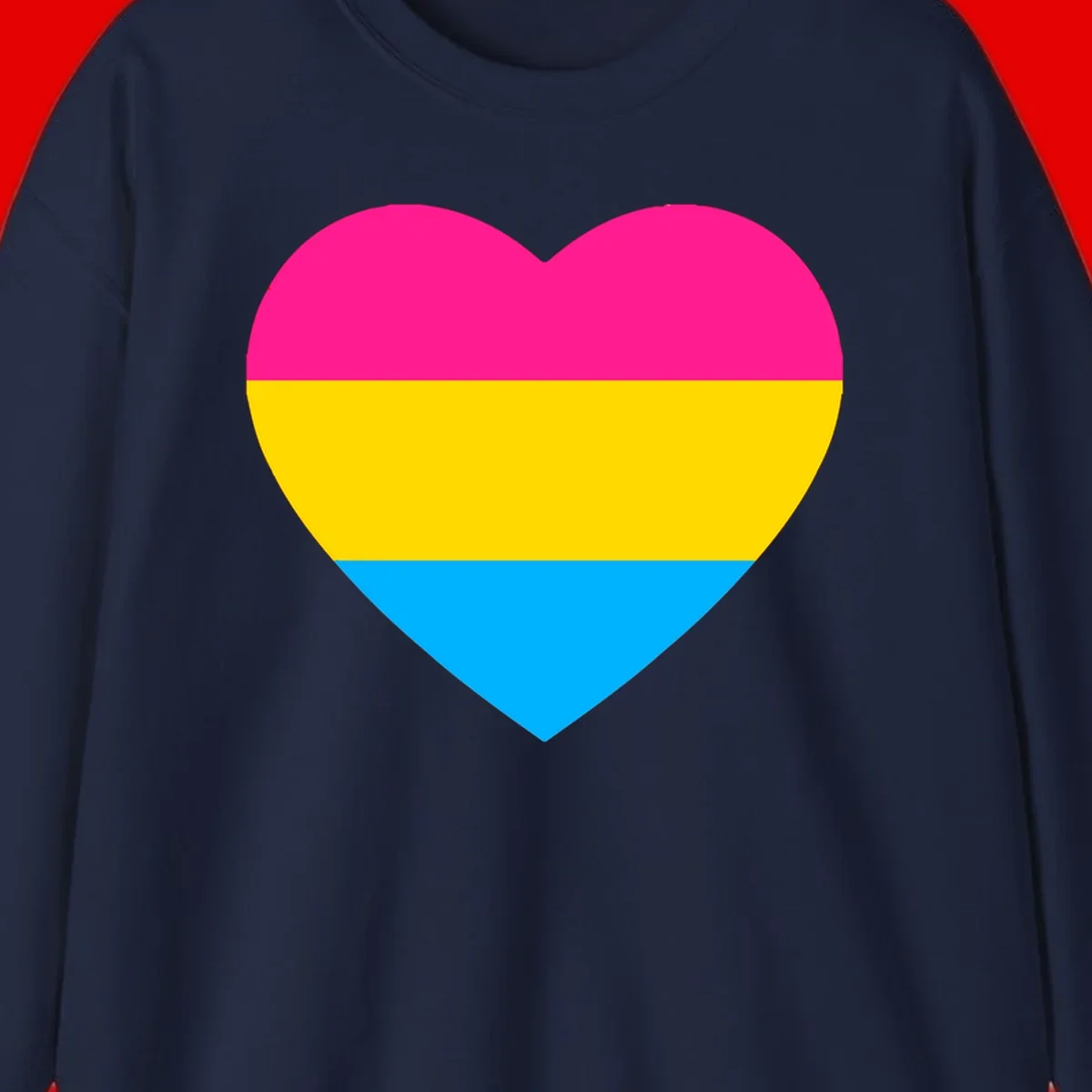 Pansexual pride heart with magenta, yellow, and cyan horizontal stripes on gray background
